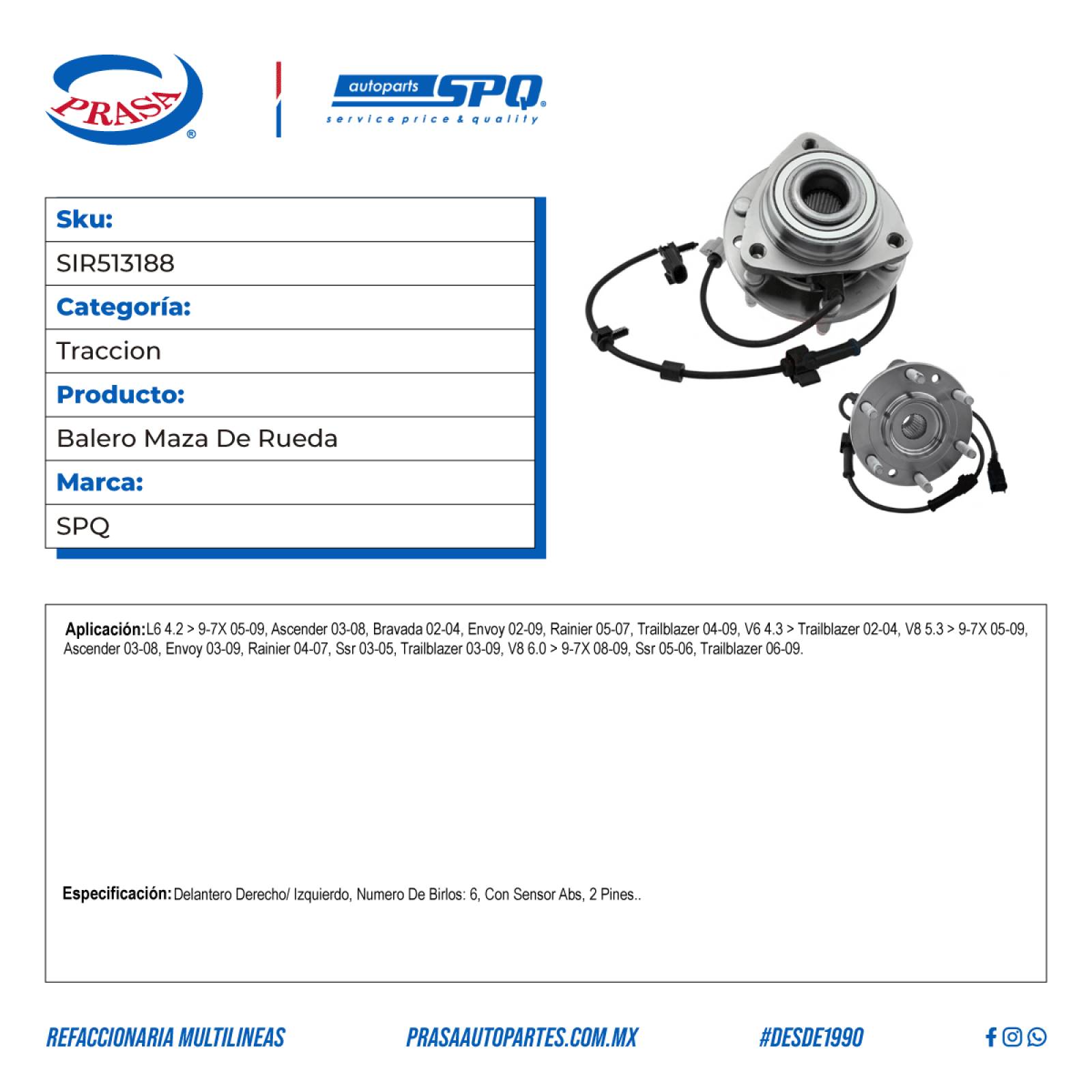 Balero Maza De Rueda, SPQ; Para Buick Rainier 2005-2007 L6; 4.2