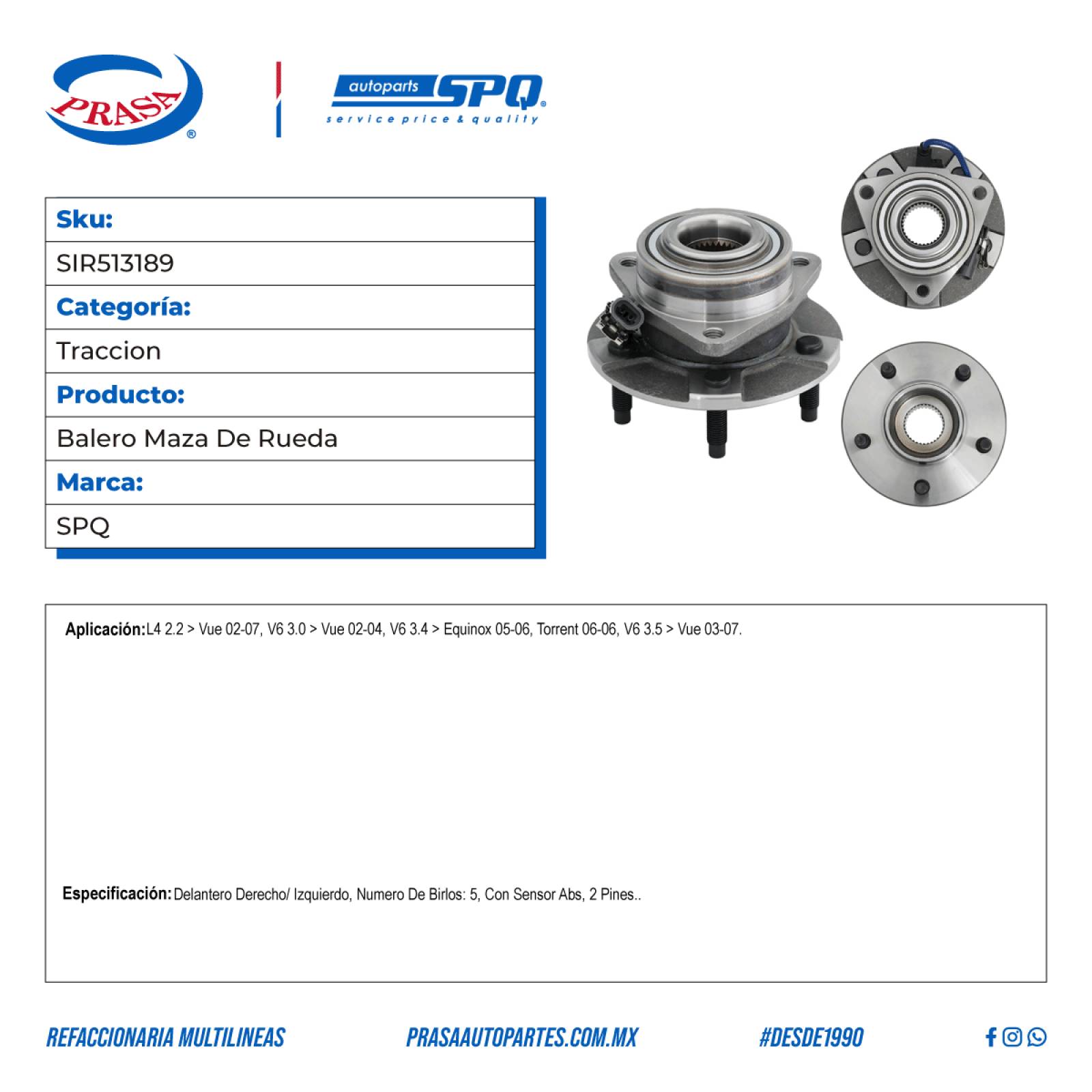 Balero Maza De Rueda, SPQ; Para Chevrolet Equinox 2005-2006 V6; 3.4