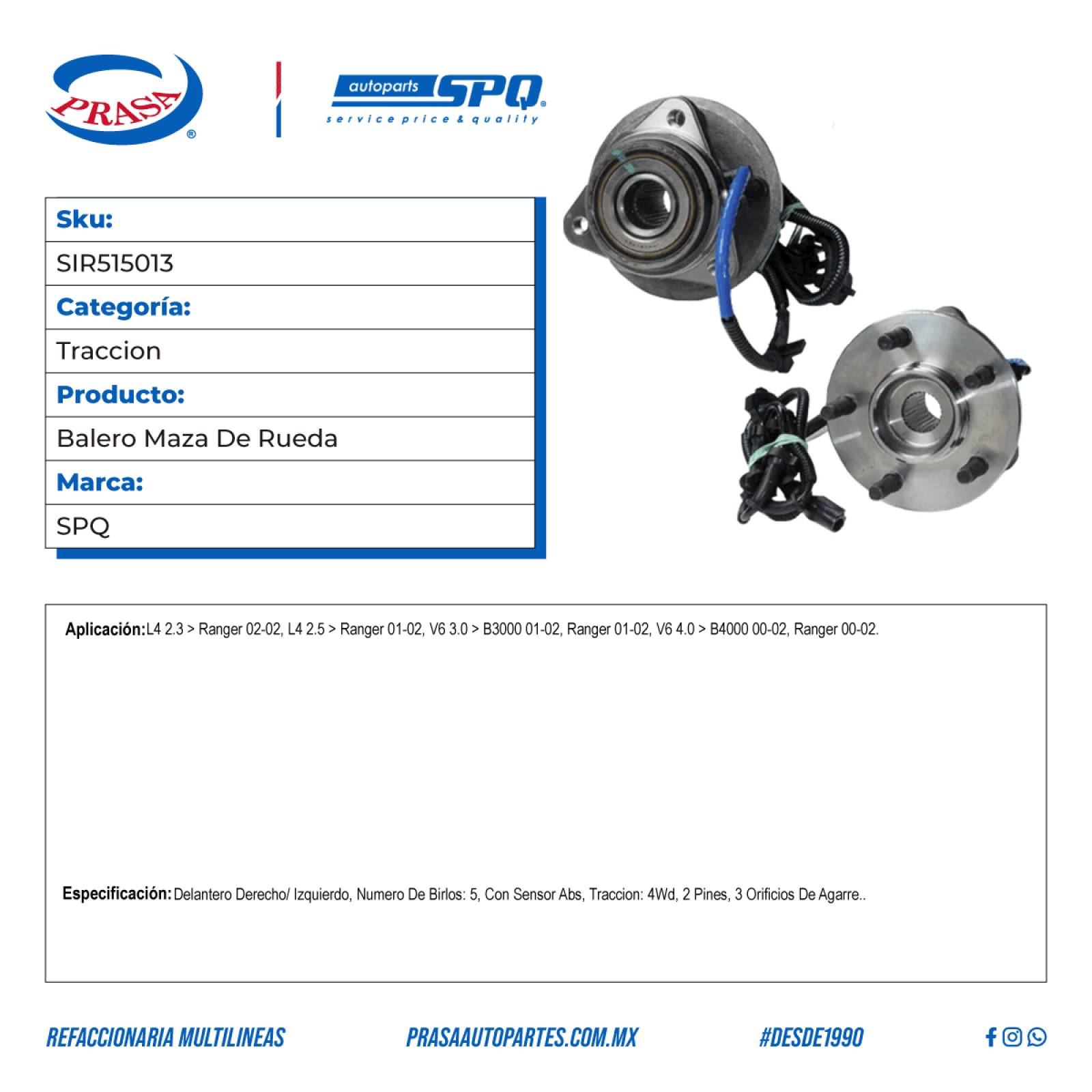 Balero Maza De Rueda, SPQ; Para Ford Ranger 2002-2002 L4; 2.3