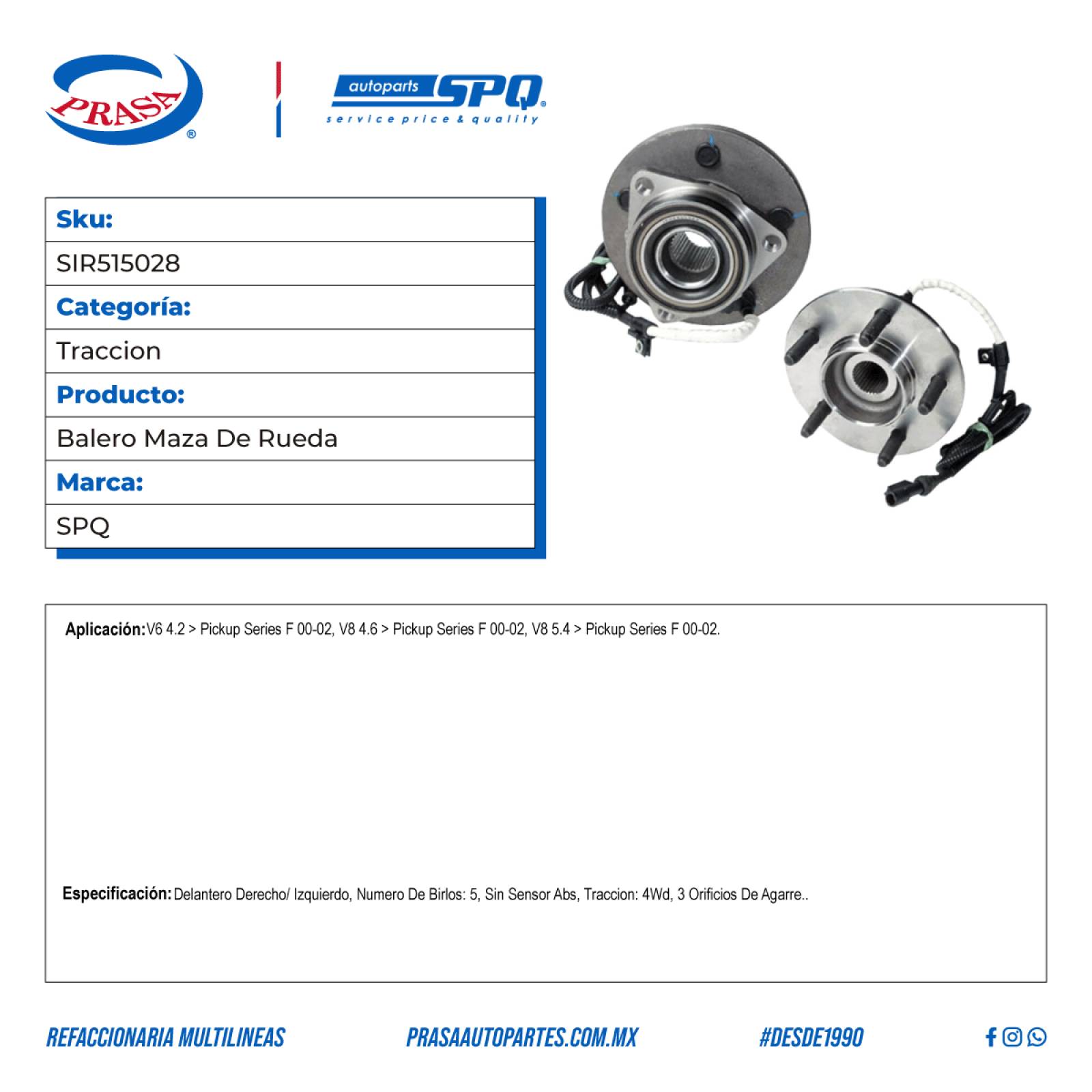 Balero Maza De Rueda, SPQ; Para Ford F150 Pickup 2000-2002 V6; 4.2