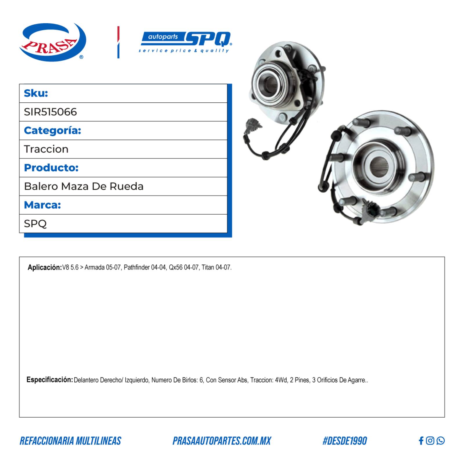 Balero Maza De Rueda, SPQ; Para Infiniti Qx56 2004-2007 V8; 5.6