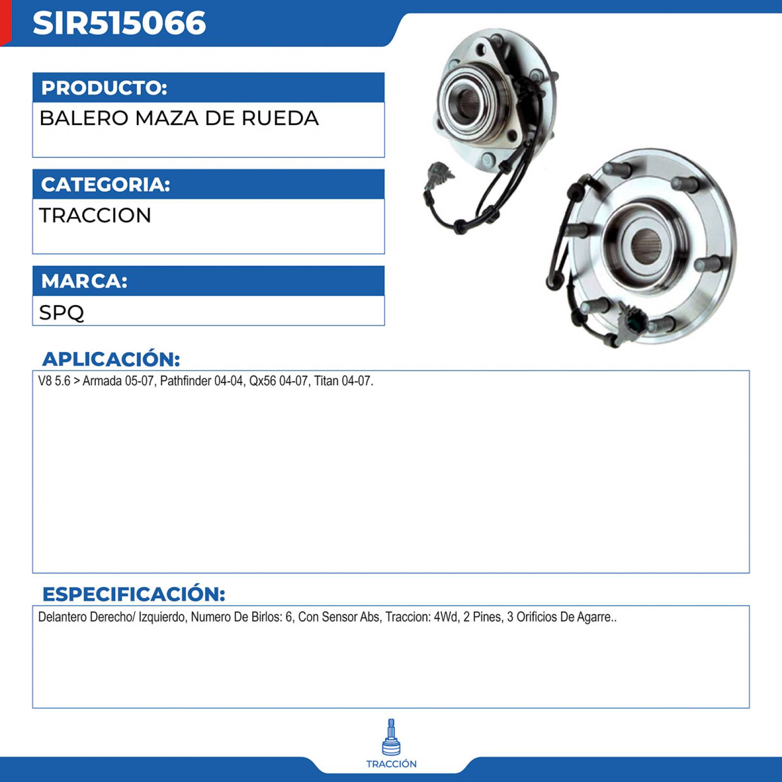 Balero Maza De Rueda, SPQ; Para Infiniti Qx56 2004-2007 V8; 5.6