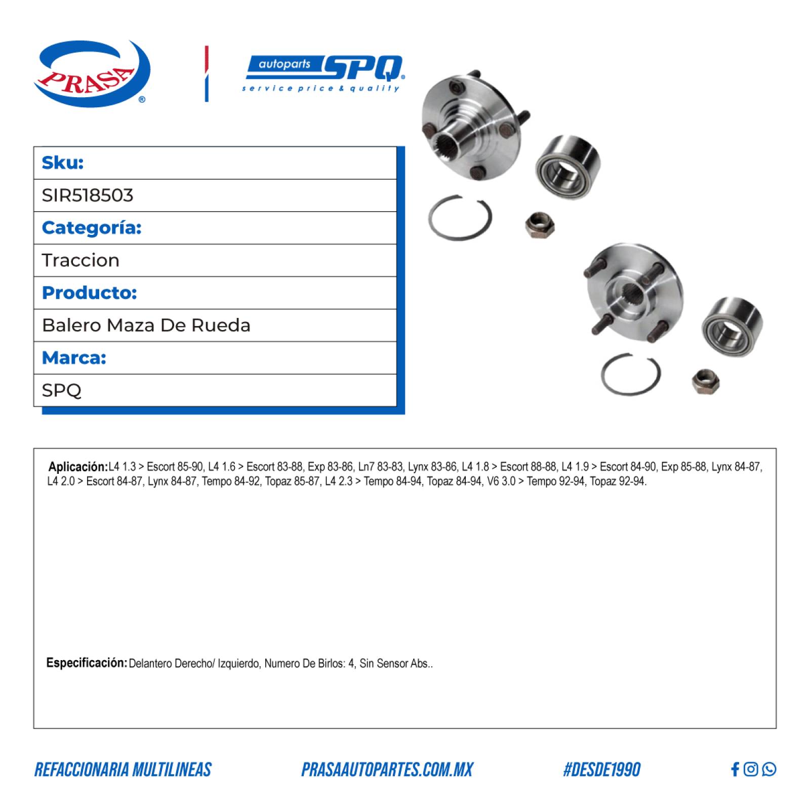 Balero Maza De Rueda, SPQ; Para Ford Escort 1985-1990 L4; 1.3