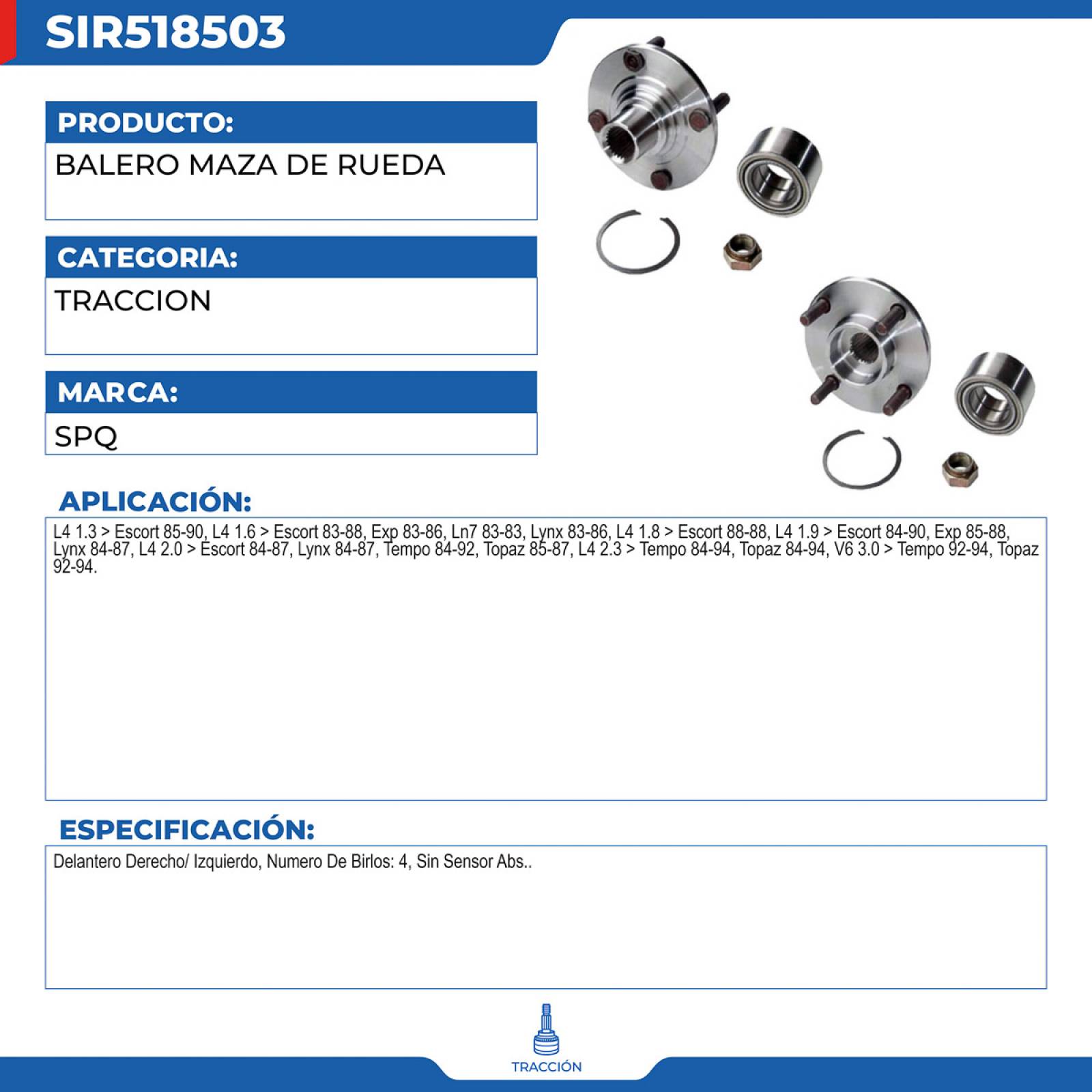 Balero Maza De Rueda, SPQ; Para Ford Escort 1985-1990 L4; 1.3