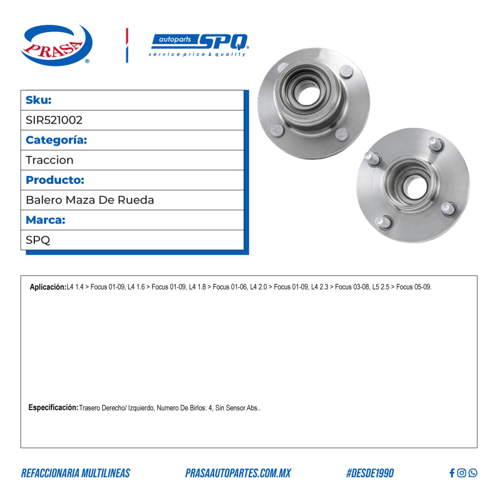 Balero Maza De Rueda, SPQ; Para Ford Focus 2001-2009 L4; 1.4