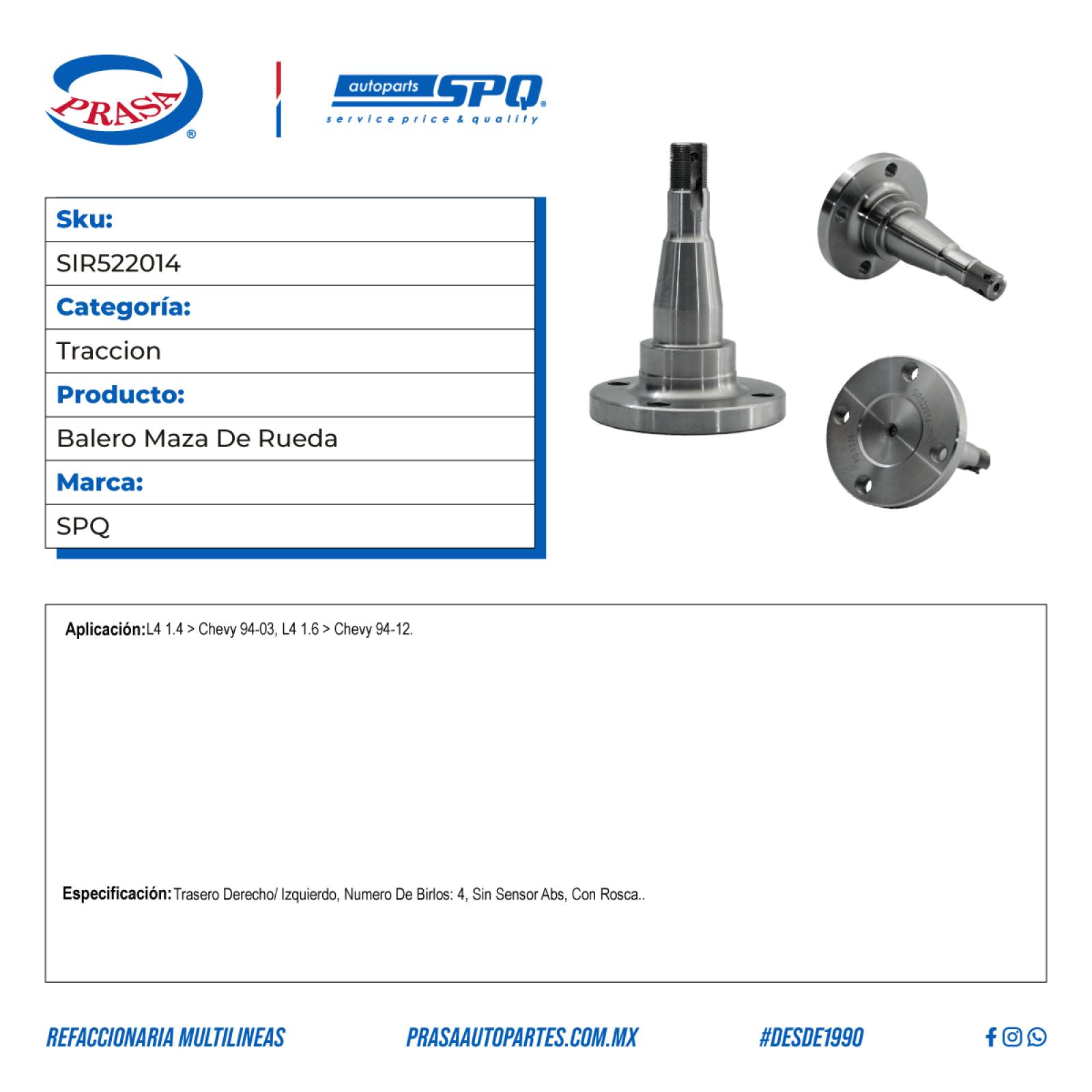 Balero Maza De Rueda, SPQ; Para Chevrolet Chevy C2 2004-2012 L4; 1.6