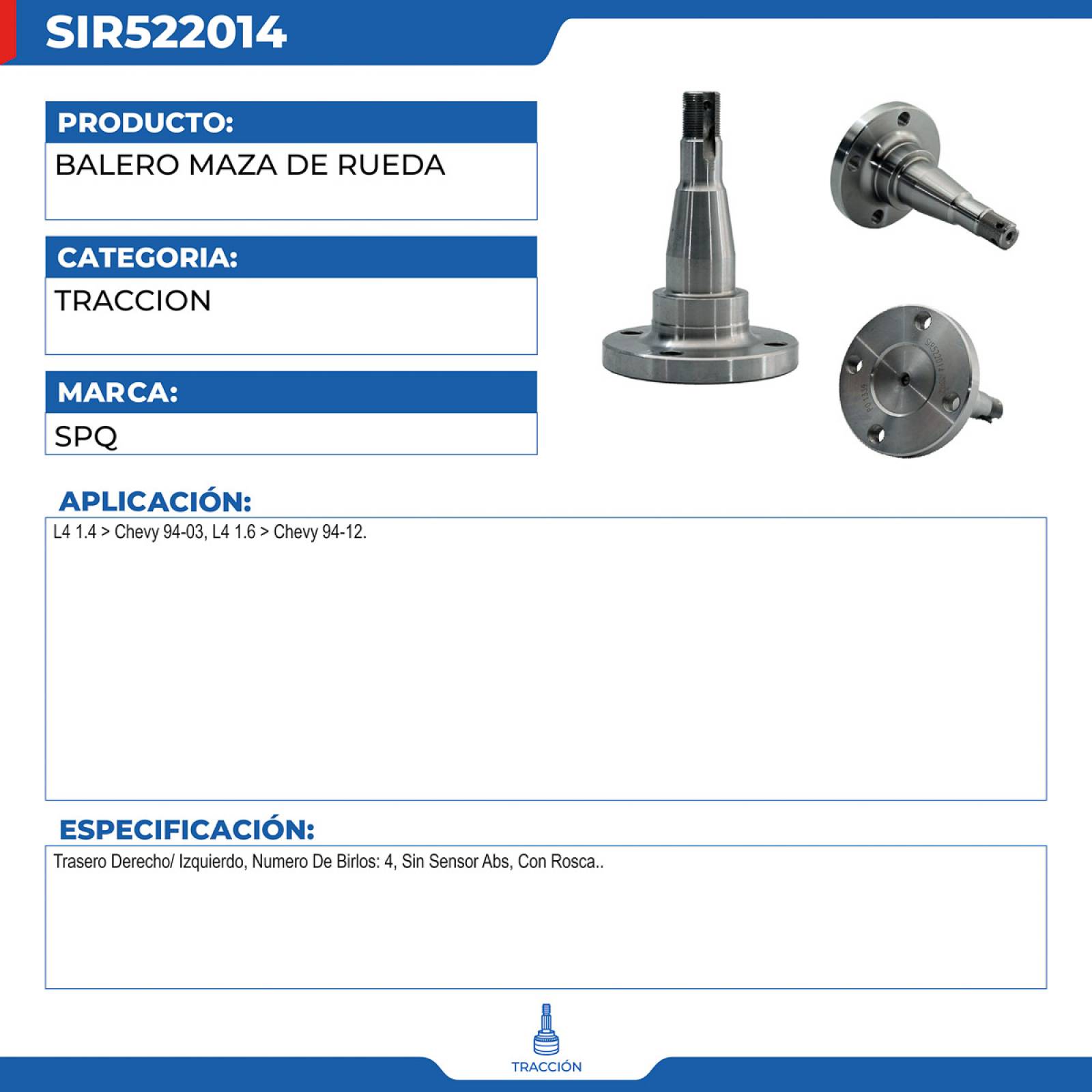 Balero Maza De Rueda, SPQ; Para Chevrolet Chevy C2 2004-2012 L4; 1.6