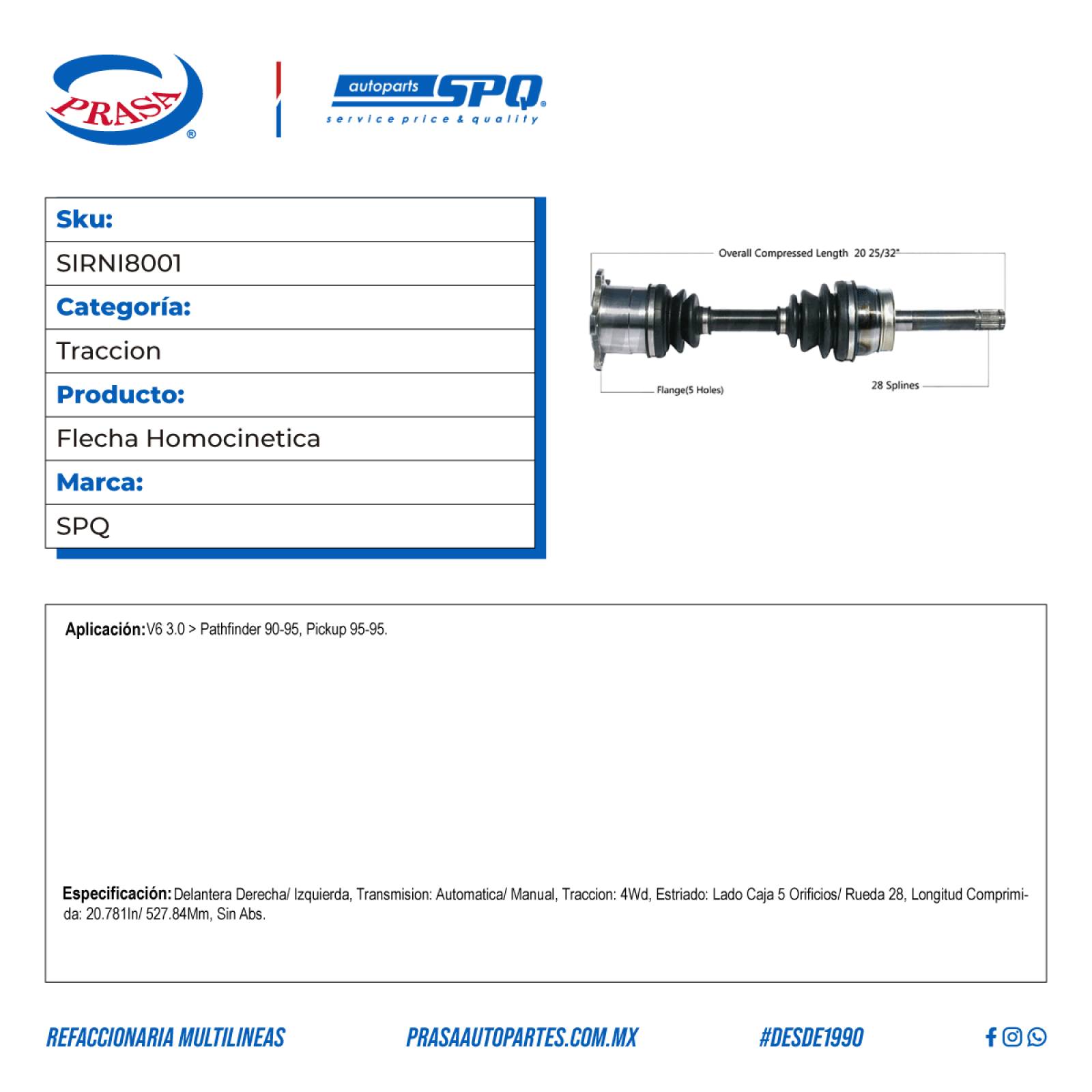 Flecha Homocinetica, SPQ; Para Nissan Pathfinder 1990-1995 V6; 3
