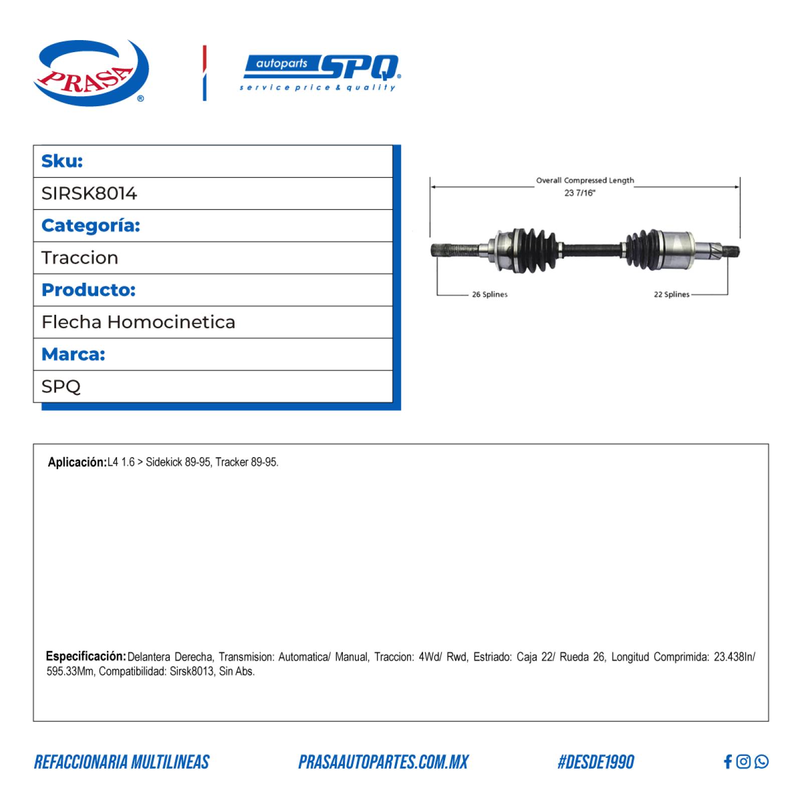 Flecha Homocinetica, SPQ; para Geo Tracker L4; (1.6) 1989-1995