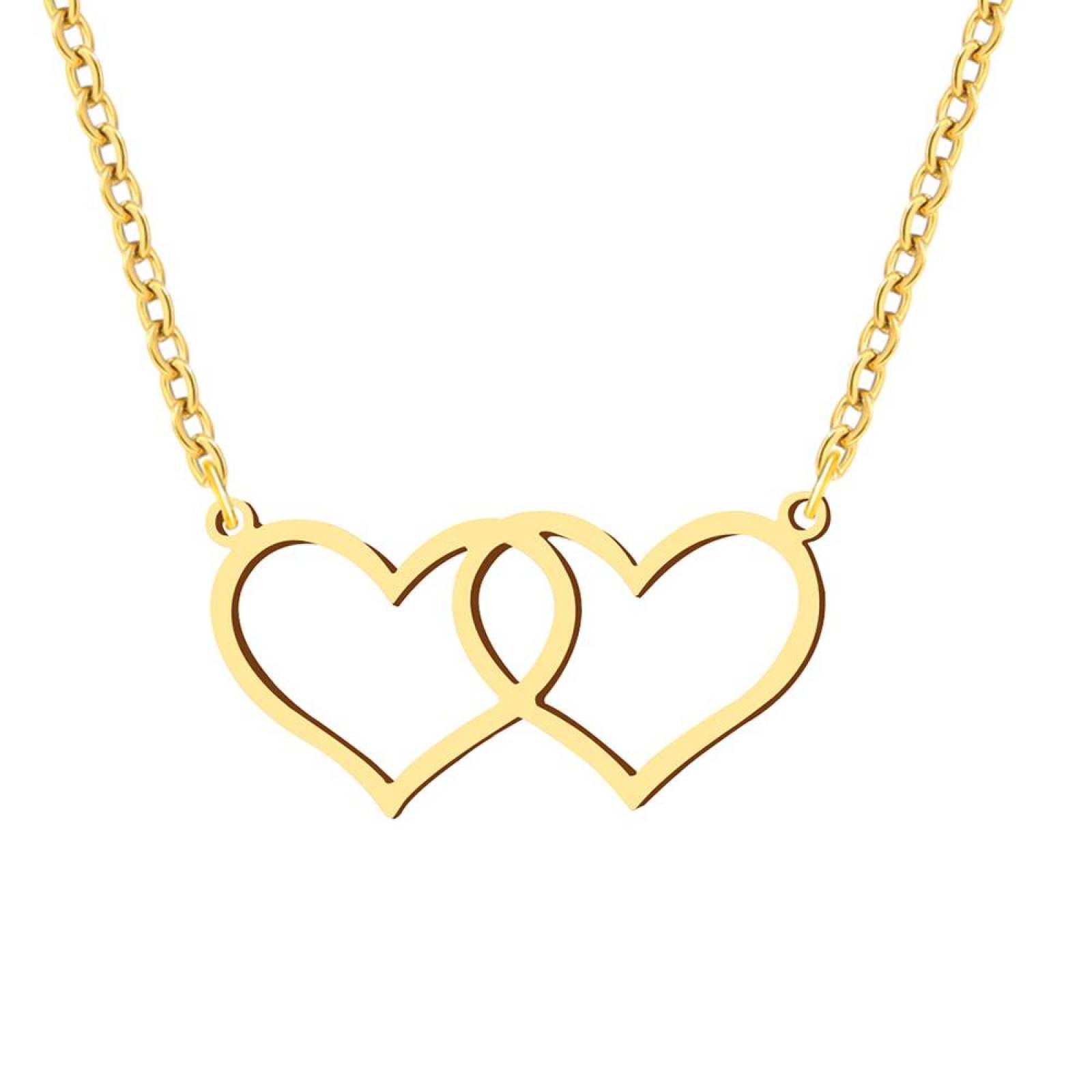 Collar Cadena Acero Inoxidable Dije Doble Corazon  - Oro