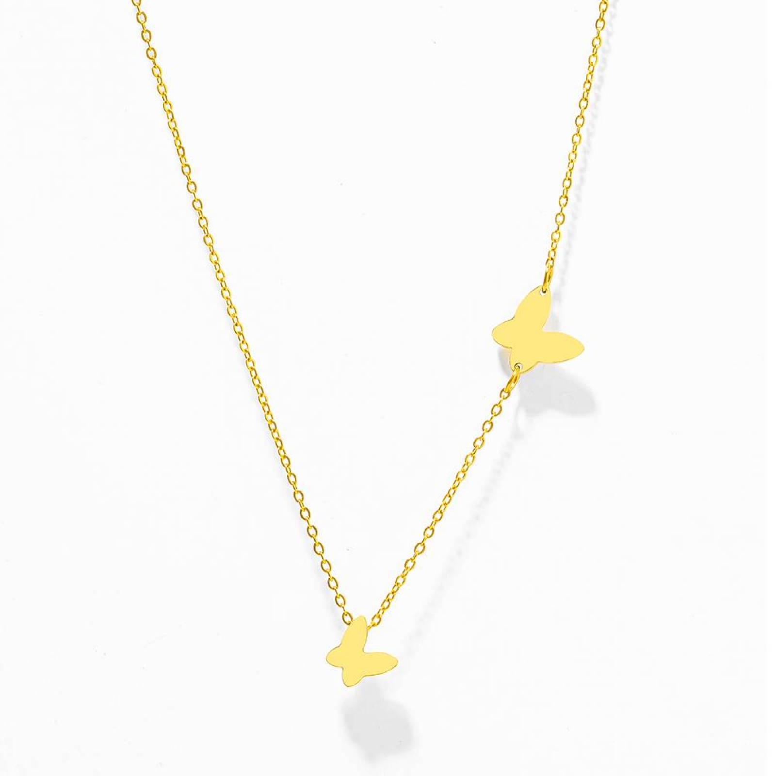 Collar Cadena Acero Inoxidable Dije Doble Mariposa Delicada  - Oro
