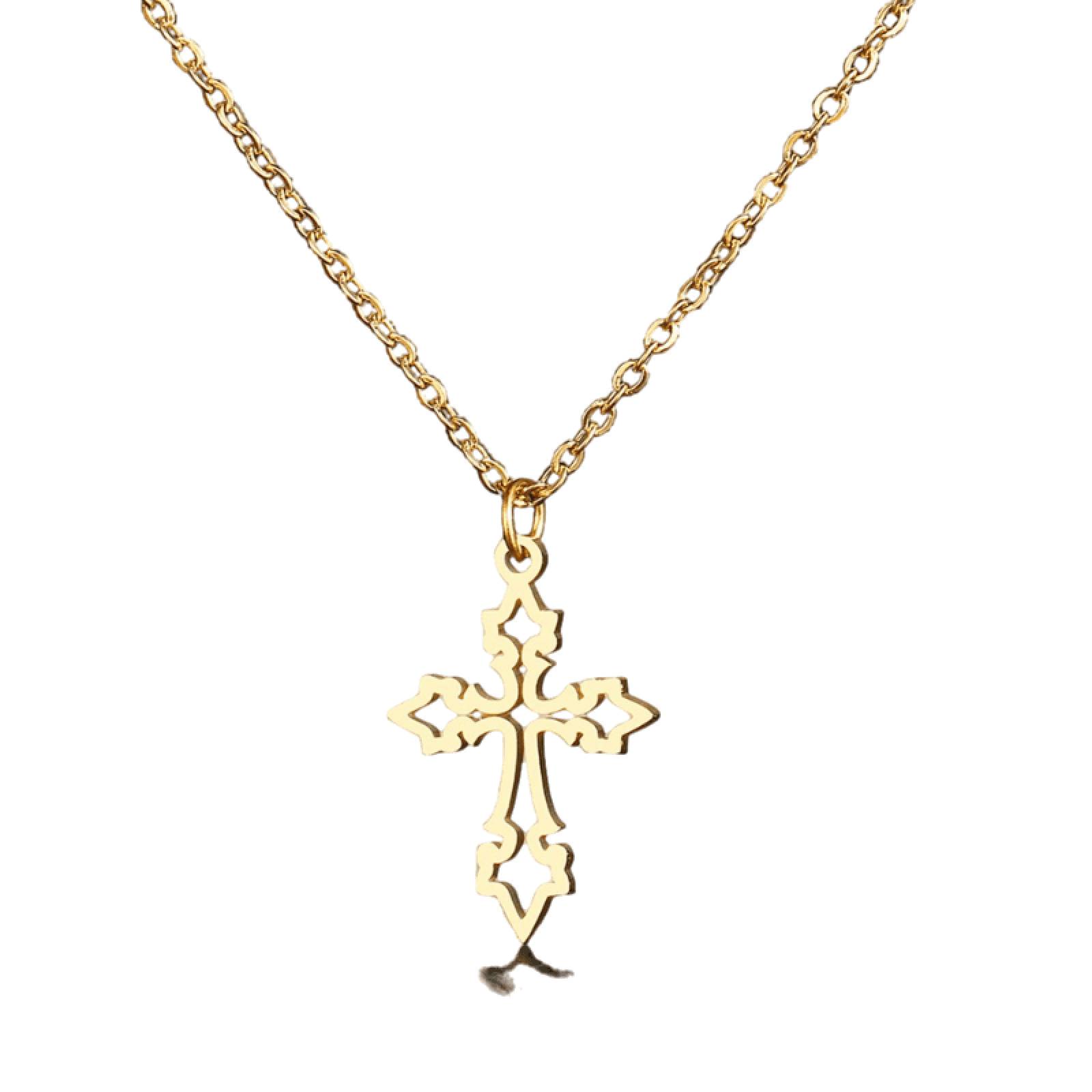 Collar Cadena Acero Inoxidable Dije Cruz Vintage  - Oro