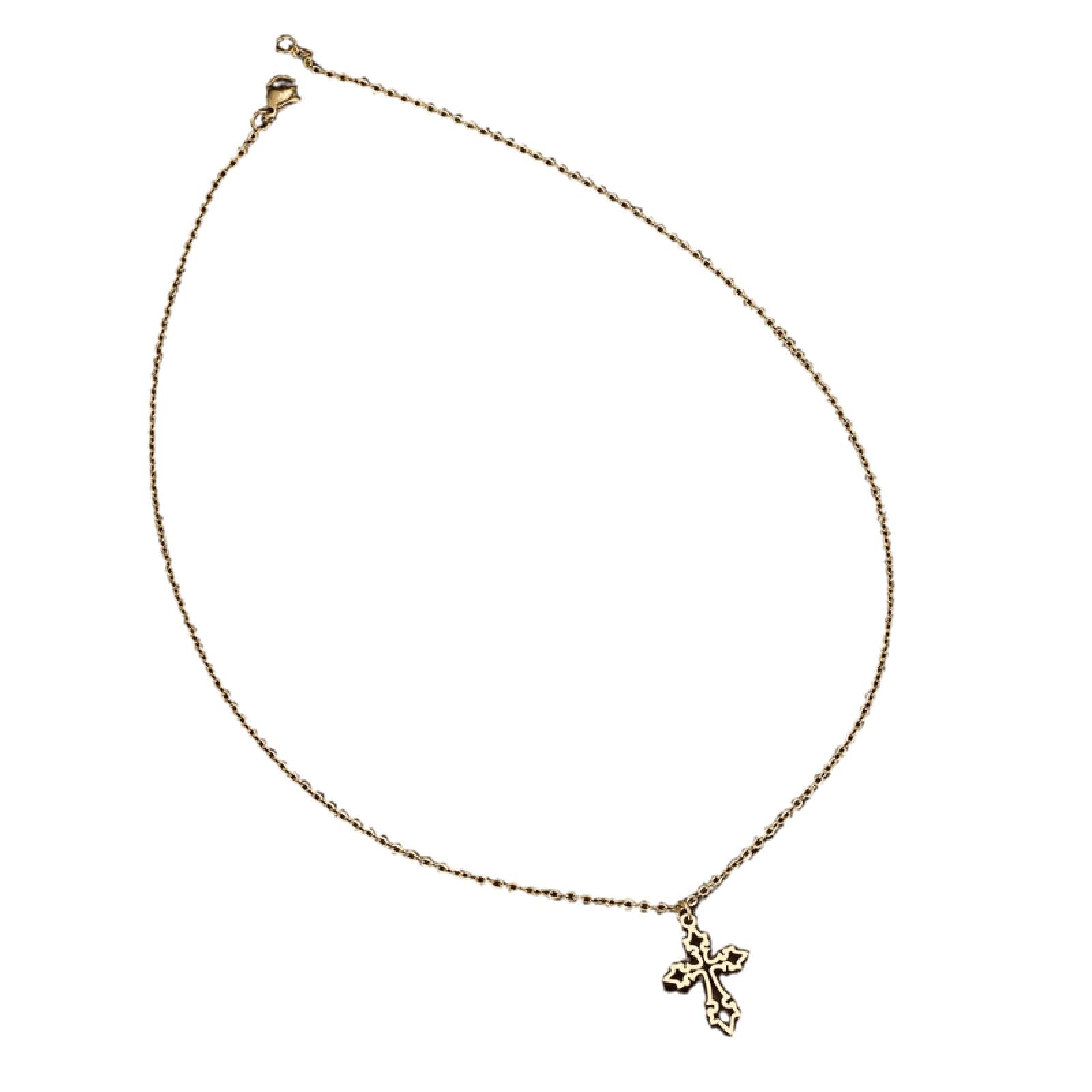 Collar Cadena Acero Inoxidable Dije Cruz Vintage  - Oro