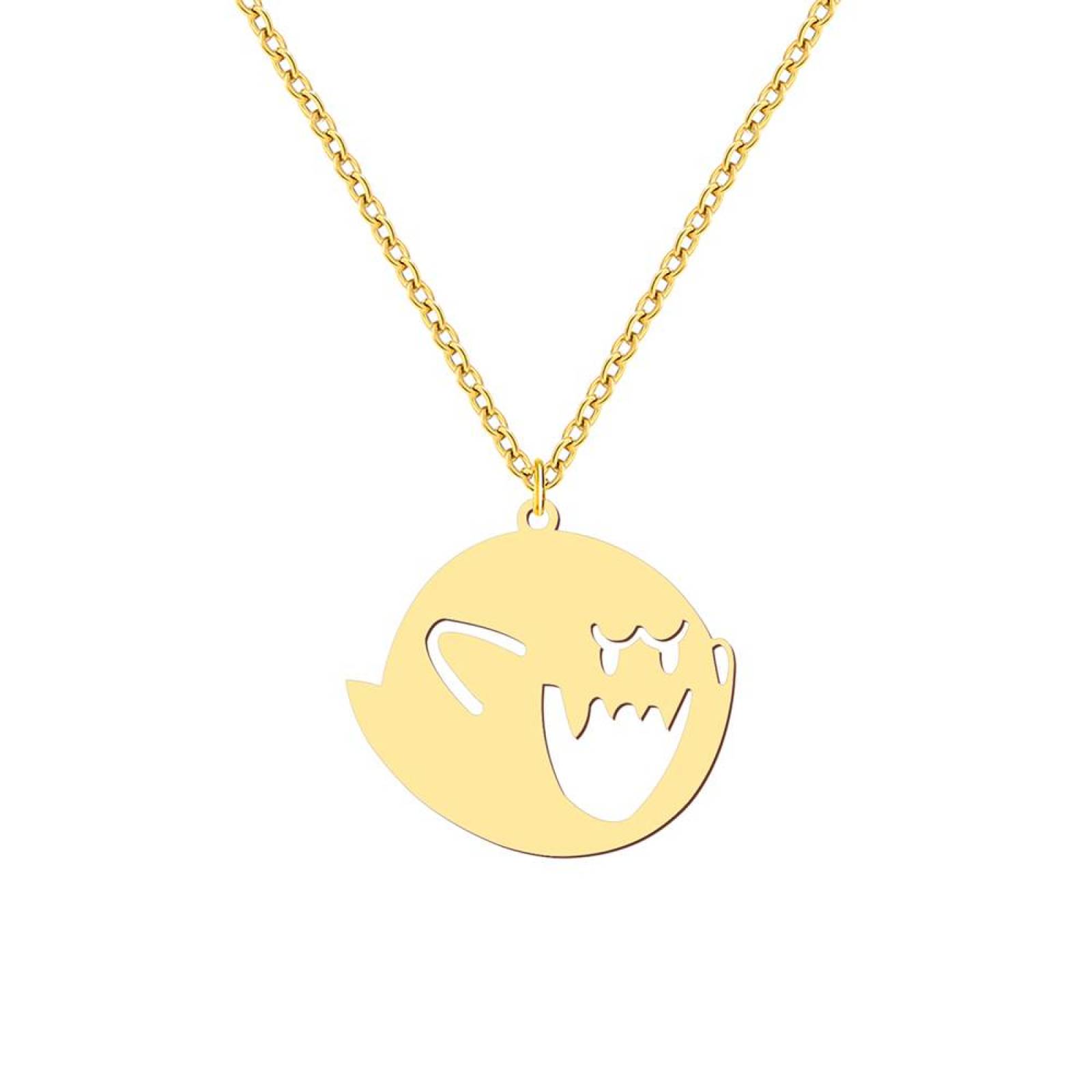 Collar Cadena Acero Inoxidable Dije Mario Fantasma Boo  - Oro
