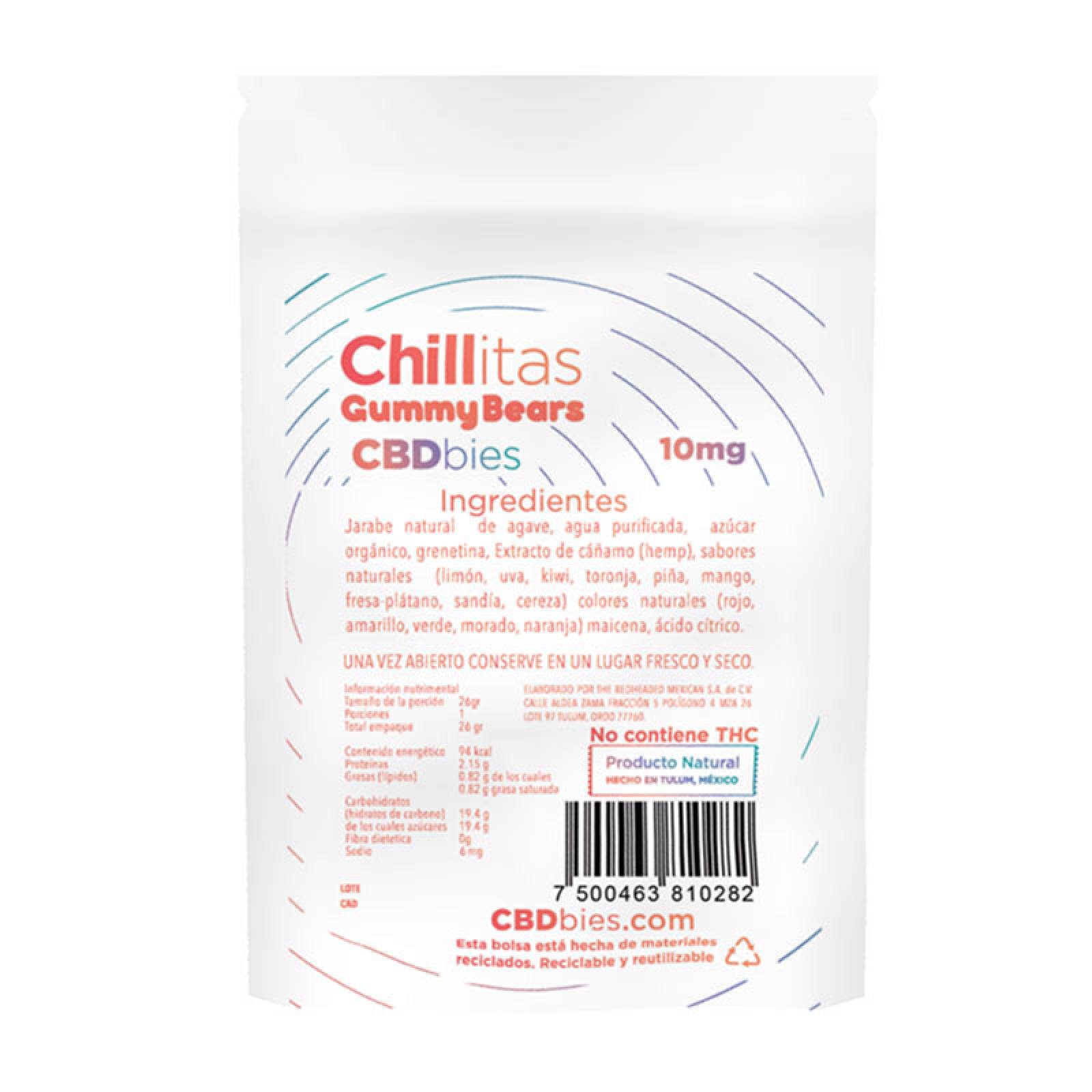 Chillitas Gummy Bears 10mg CBD (0.7 c/u) 26 gr - CBDbies