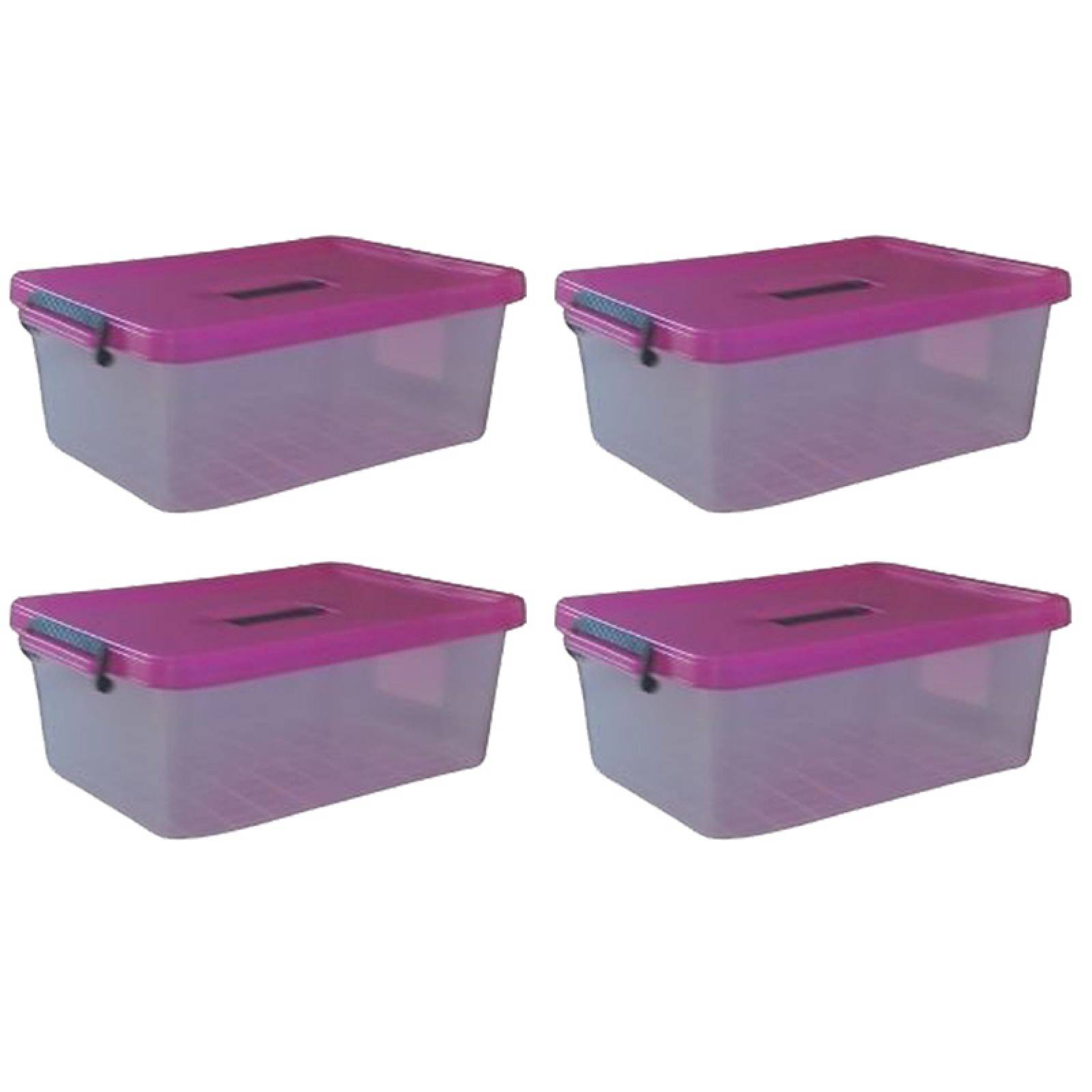 4 Cajas de Plastico 18 litros Tapa Rosa - Peyo