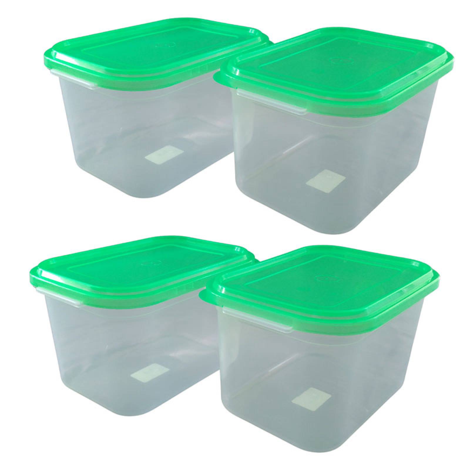 4 Cajas de Plastico 6.5 litros Transparente Tapa Verde Zeus - PEYO