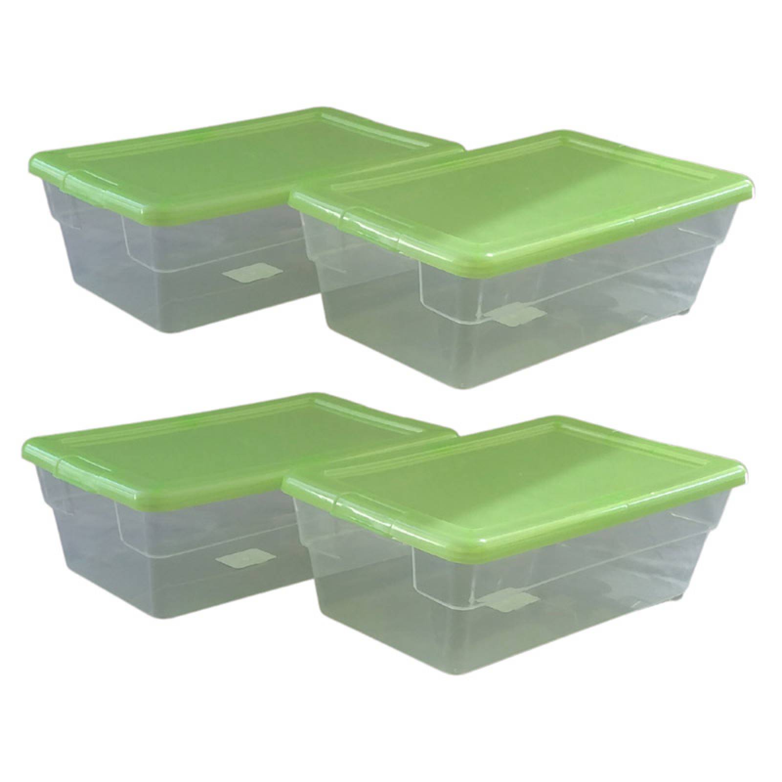 2 Cajas de Plastico 5.7 litros Transparente Tapa Verde  Zapatera- PEYO
