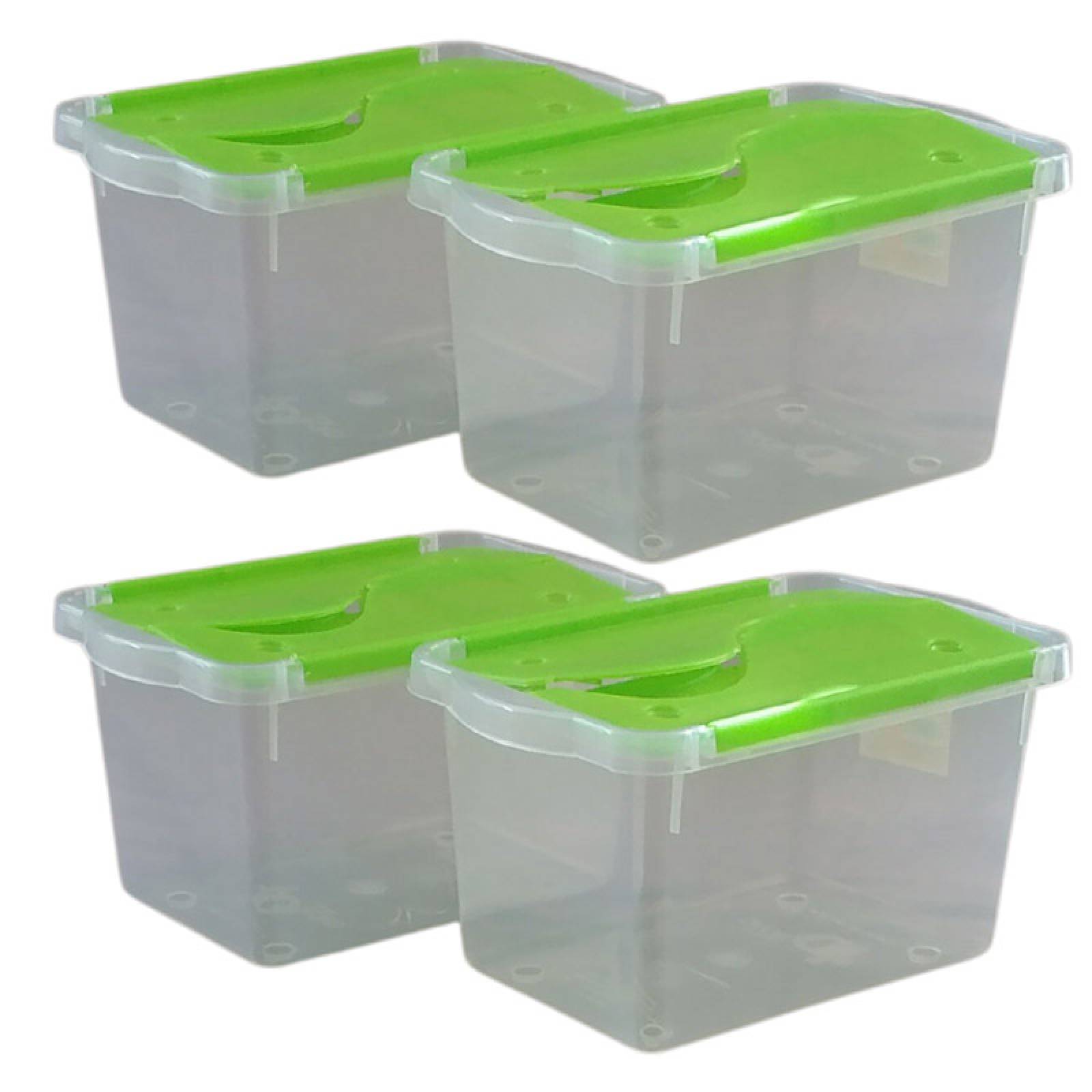 2 Cajas de Plastico 3.2 litros Transparente Tapa Verde Multicositas- PEYO