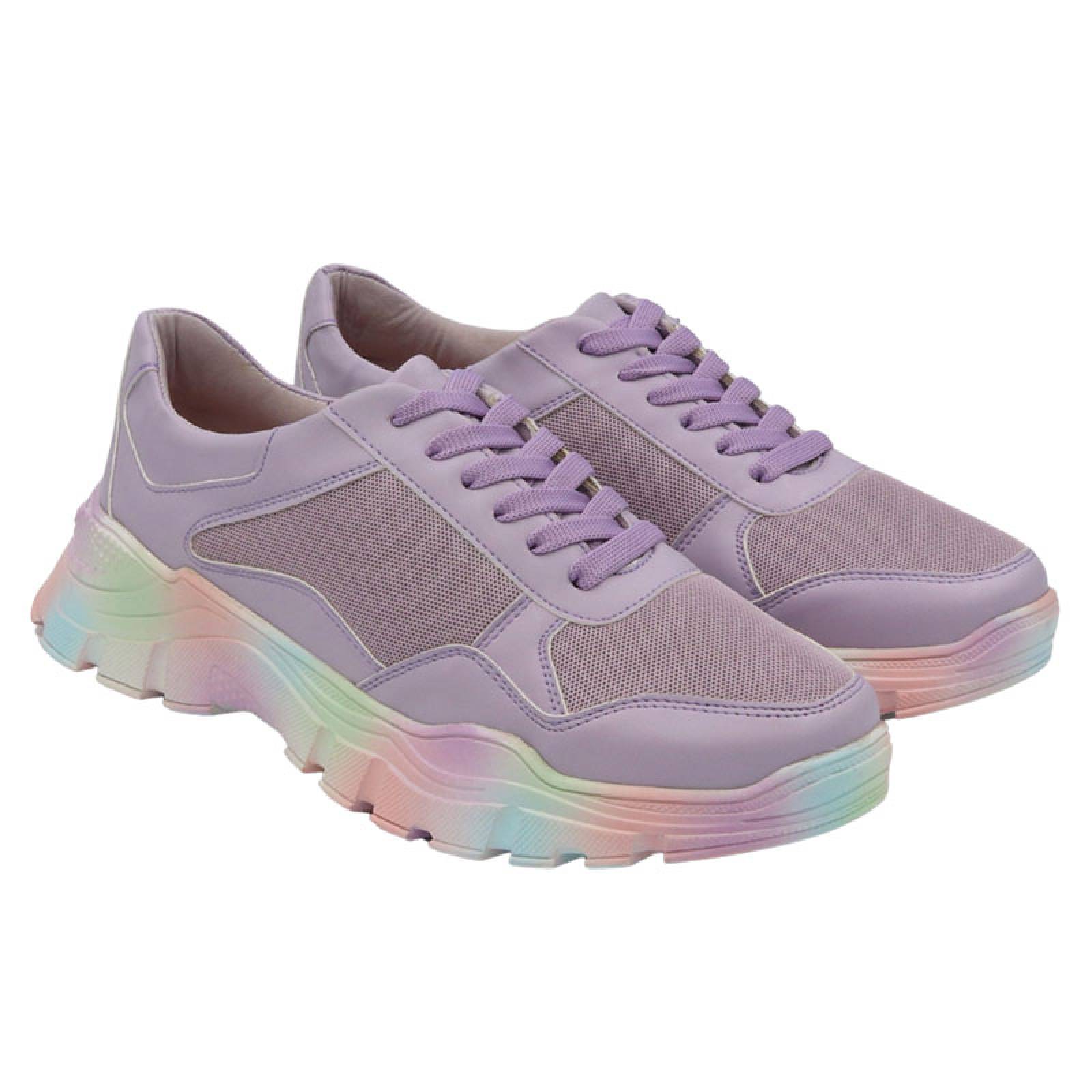 Tenis de Mujer de Plataforma de Orificios Arcoiris Lila