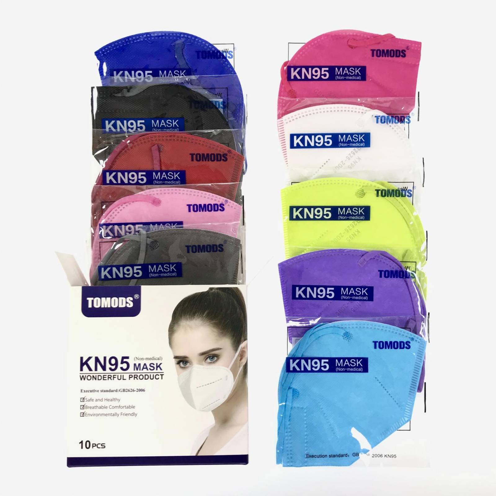 Kn95 Mascarillas Cubre Bocas Calidad Lavable Reutilizable Caja10pz