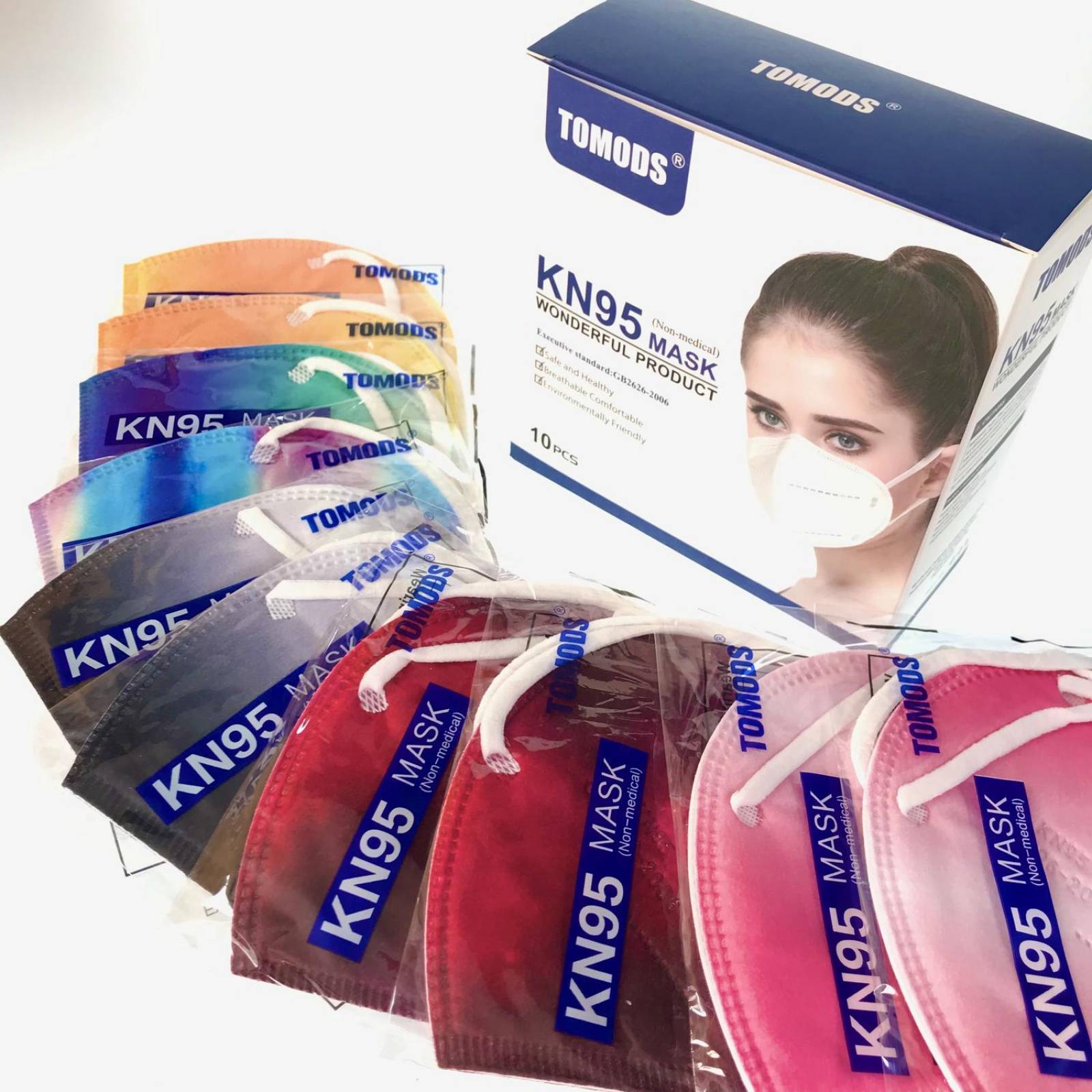 Kn95 Difuminados Cubrebocas Tomods 10pz Colores Adulto