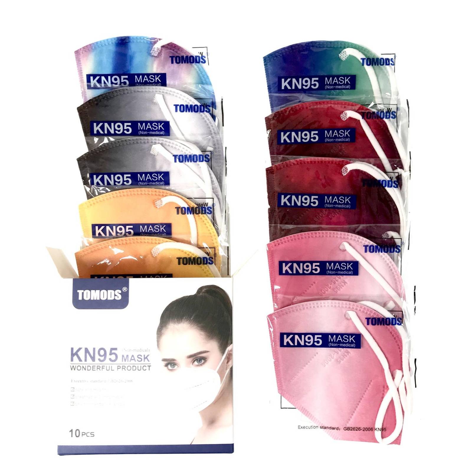 Kn95 Difuminados Cubrebocas Tomods 10pz Colores Adulto