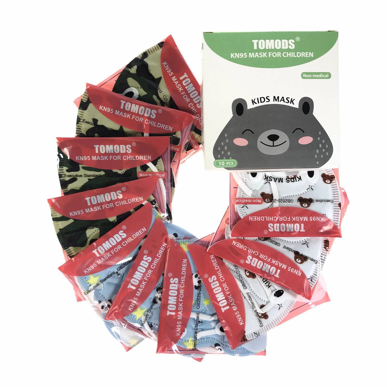Cubrebocas Kn95 infantil Niño Mascarillas Tomods 10 Pzs Camuflaje