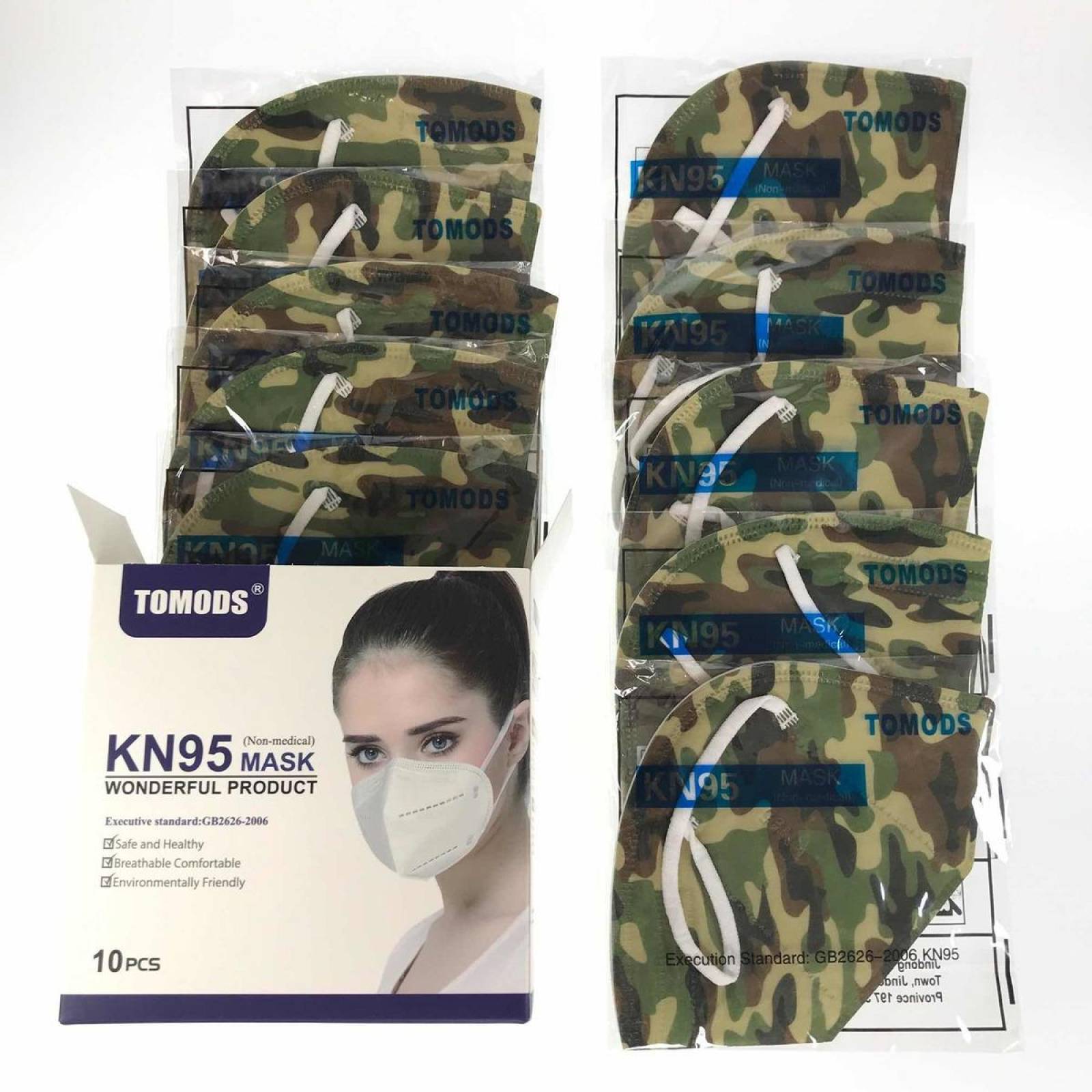 Kn95 Mascarillas Cubrebocas Lavables Caja10pz Colores Tomods Camuflaje