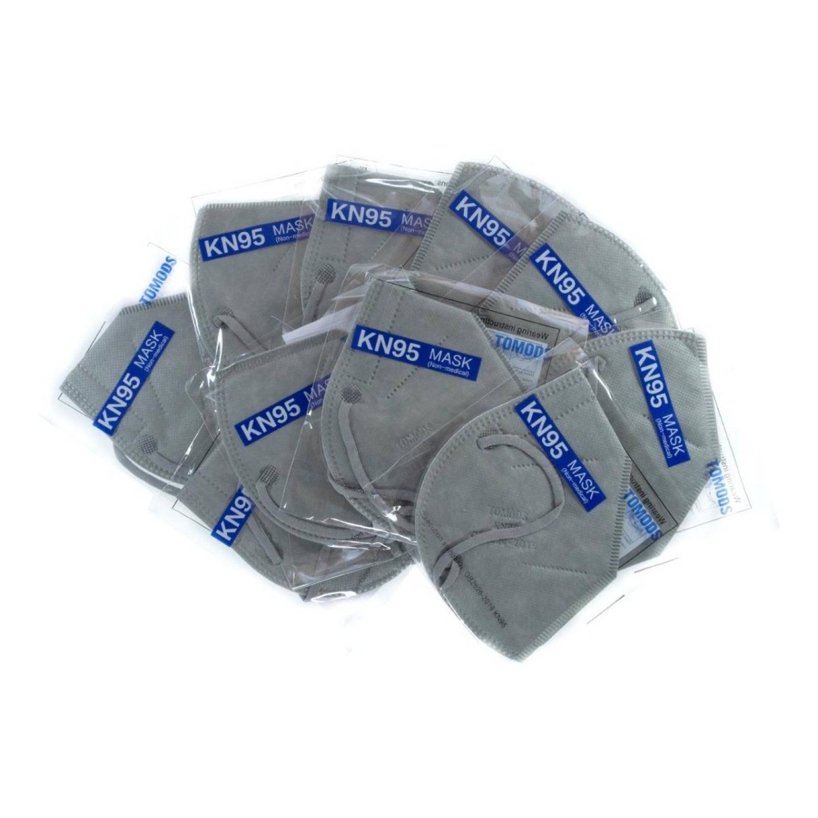 Kn95 Mascarillas Cubrebocas Lavables Caja10pz Colores Tomods Gris claro.