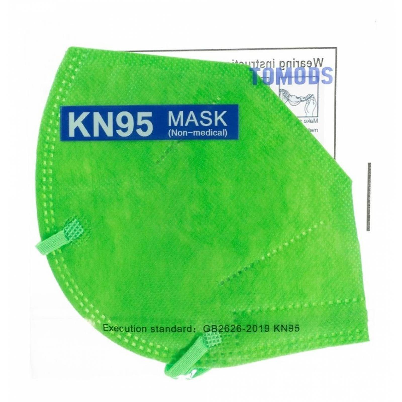Kn95 Mascarillas Cubrebocas Lavables Caja10pz Colores Tomods Verde lima Verde Lima