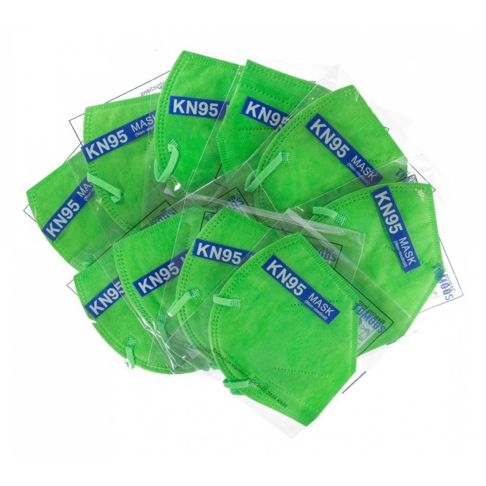 Kn95 Mascarillas Cubrebocas Lavables Caja10pz Colores Tomods Verde lima Verde Lima