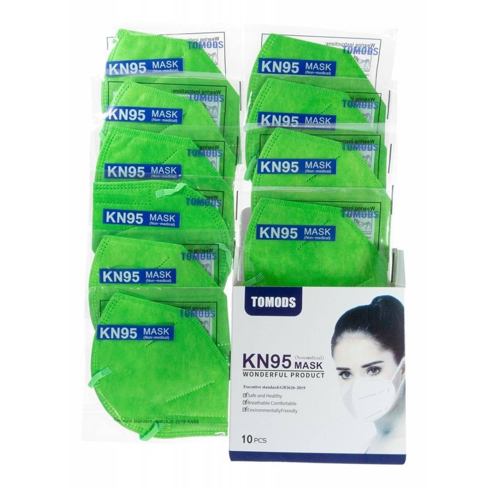 Kn95 Mascarillas Cubrebocas Lavables Caja10pz Colores Tomods Verde lima Verde Lima