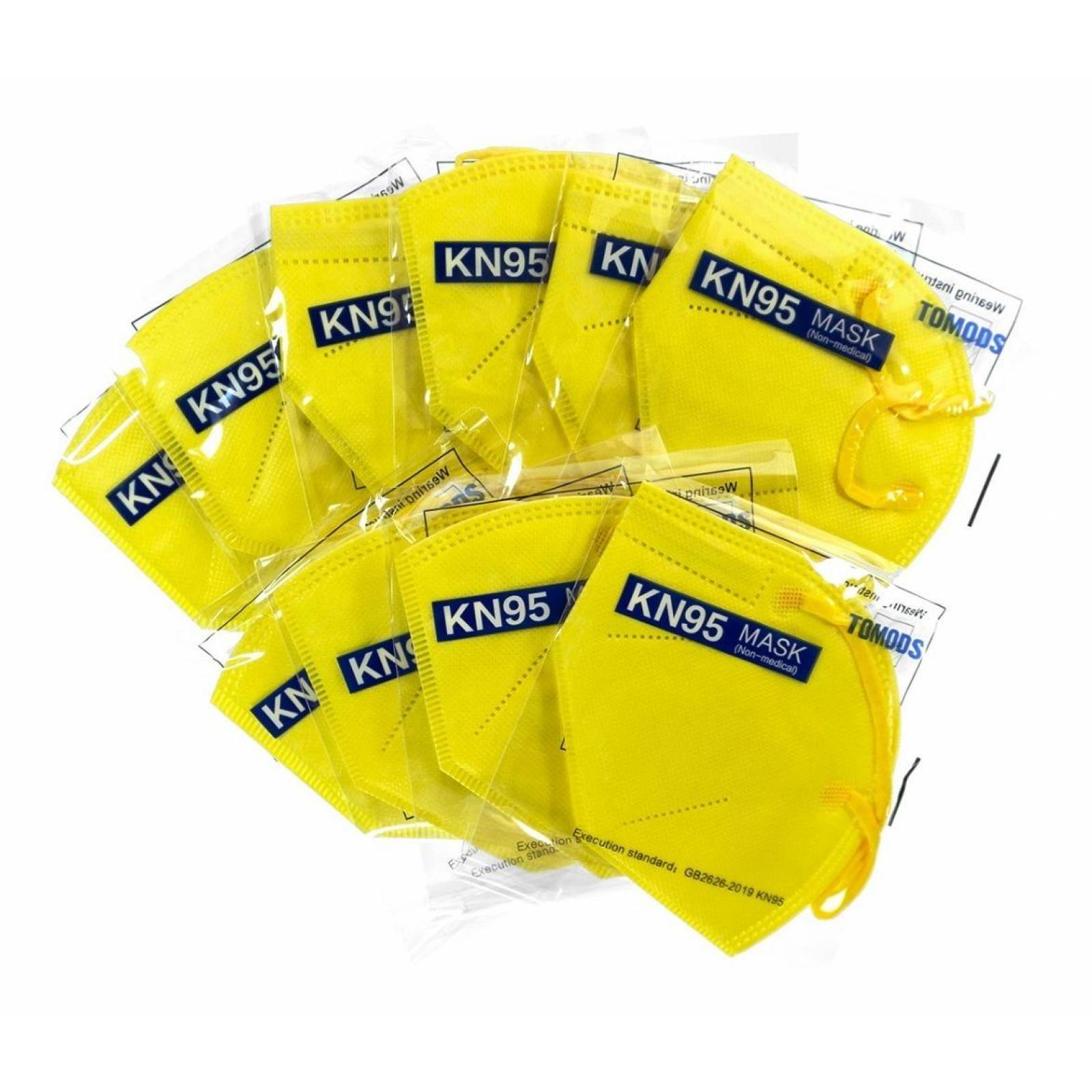 Kn95 Mascarillas Cubrebocas Lavables Caja10pz Colores Tomods Amarillo