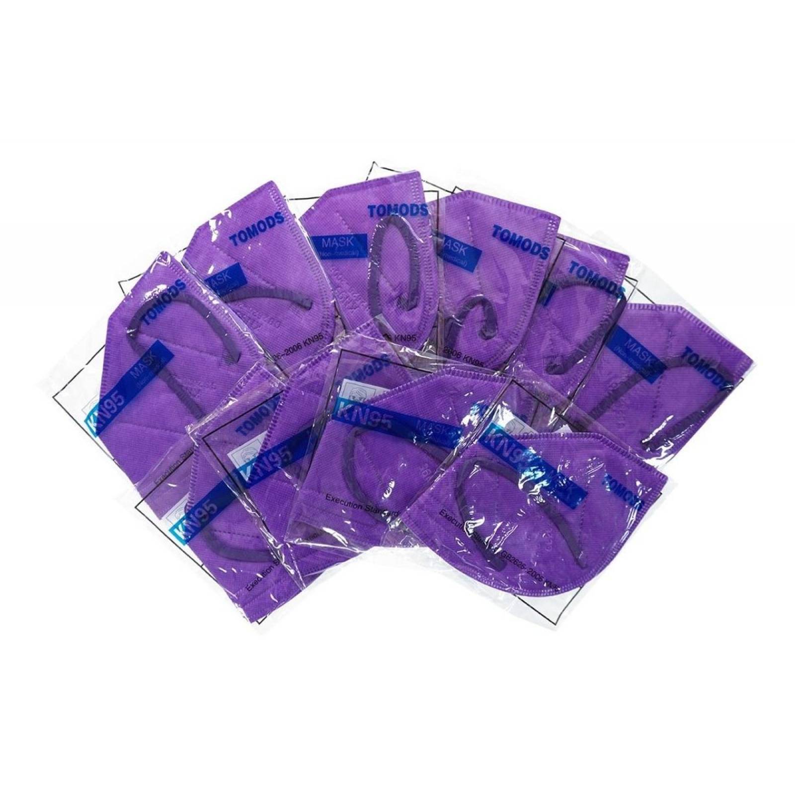 Kn95 Mascarillas Cubrebocas Lavables Caja10pz Colores Tomods Morado.