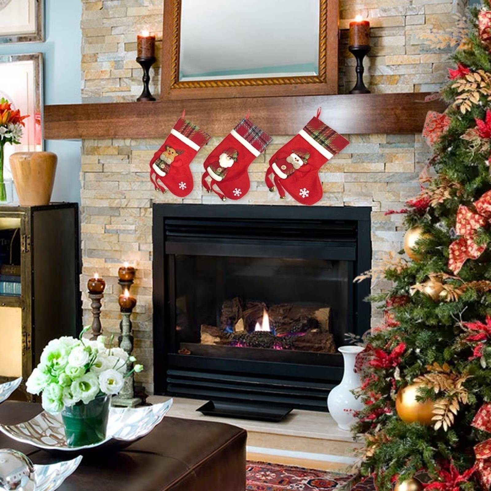 3 Botas Navideñas Colgantes Adorno Arbol Navidad Santa 25cm 