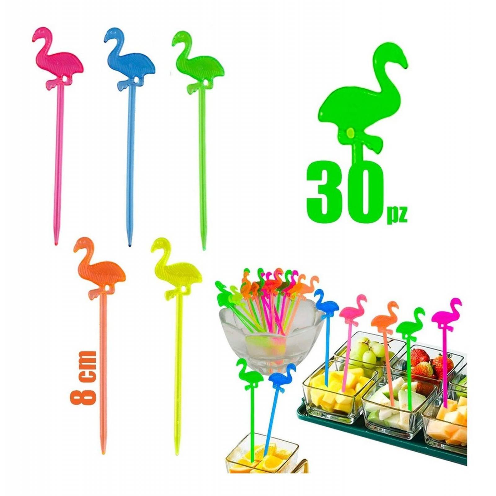 Palillos Para Coctel De Frutas Bebidas Fiesta 30pz Flamingos .