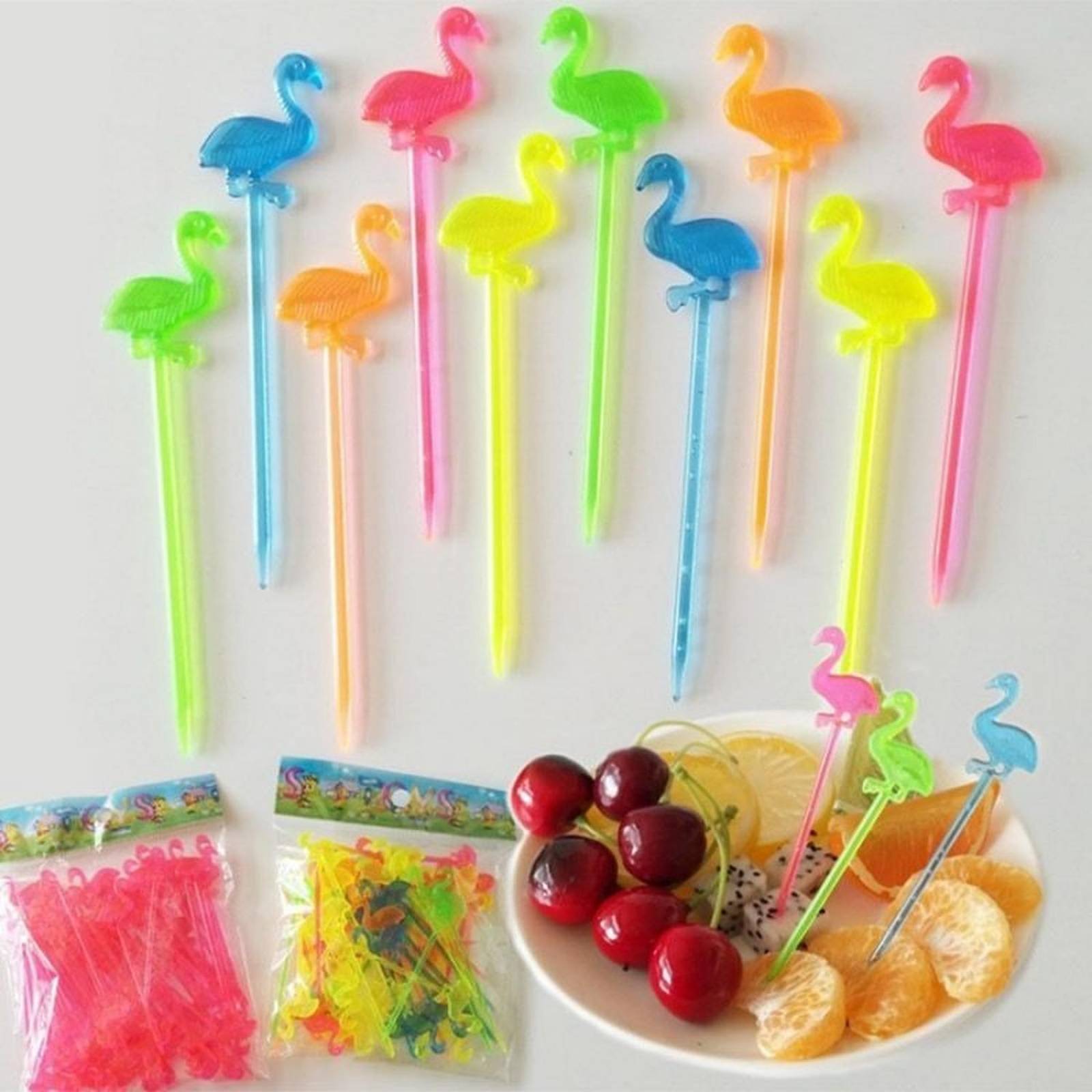 Palillos Para Coctel De Frutas Bebidas Fiesta 30pz Flamingos .
