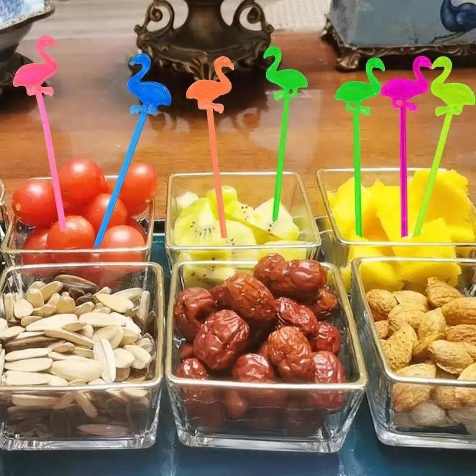 Palillos Para Coctel De Frutas Bebidas Fiesta 30pz Flamingos .