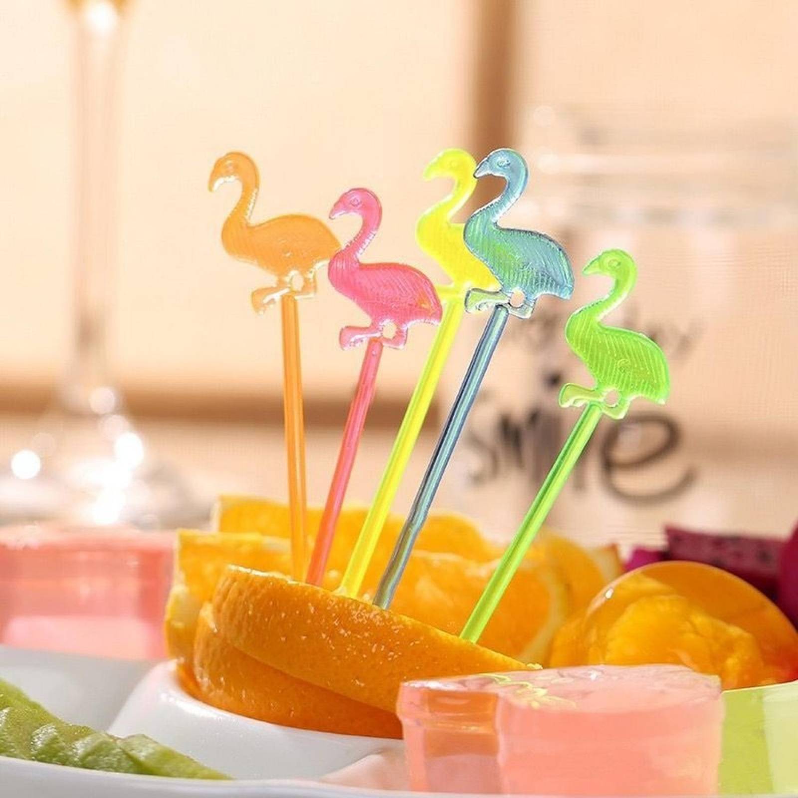 Palillos Para Coctel De Frutas Bebidas Fiesta 30pz Flamingos .