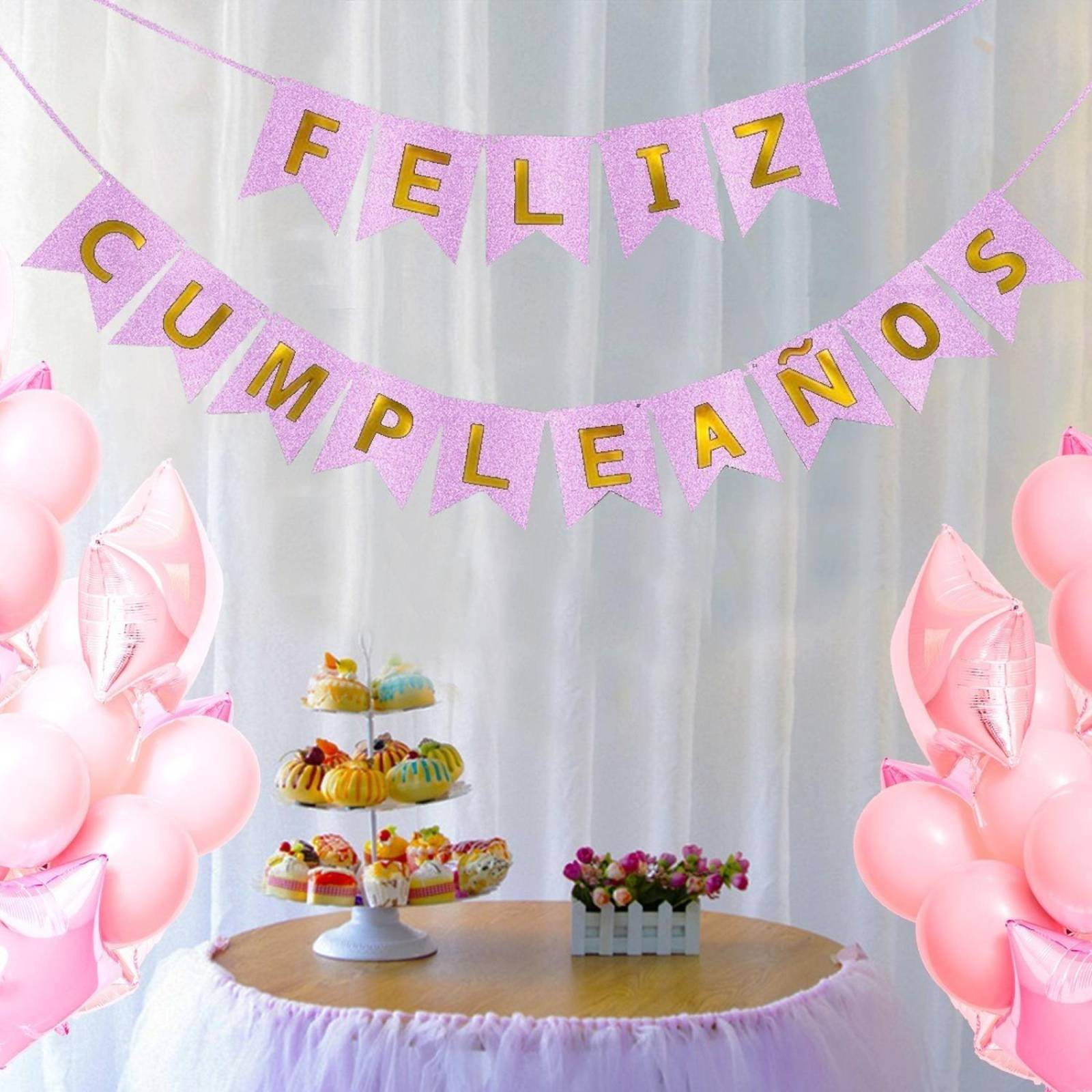 Letrero Banderin De Feliz Cumpleaños para Decoracion en tus fiestas de corton cuche Lila Diamantado