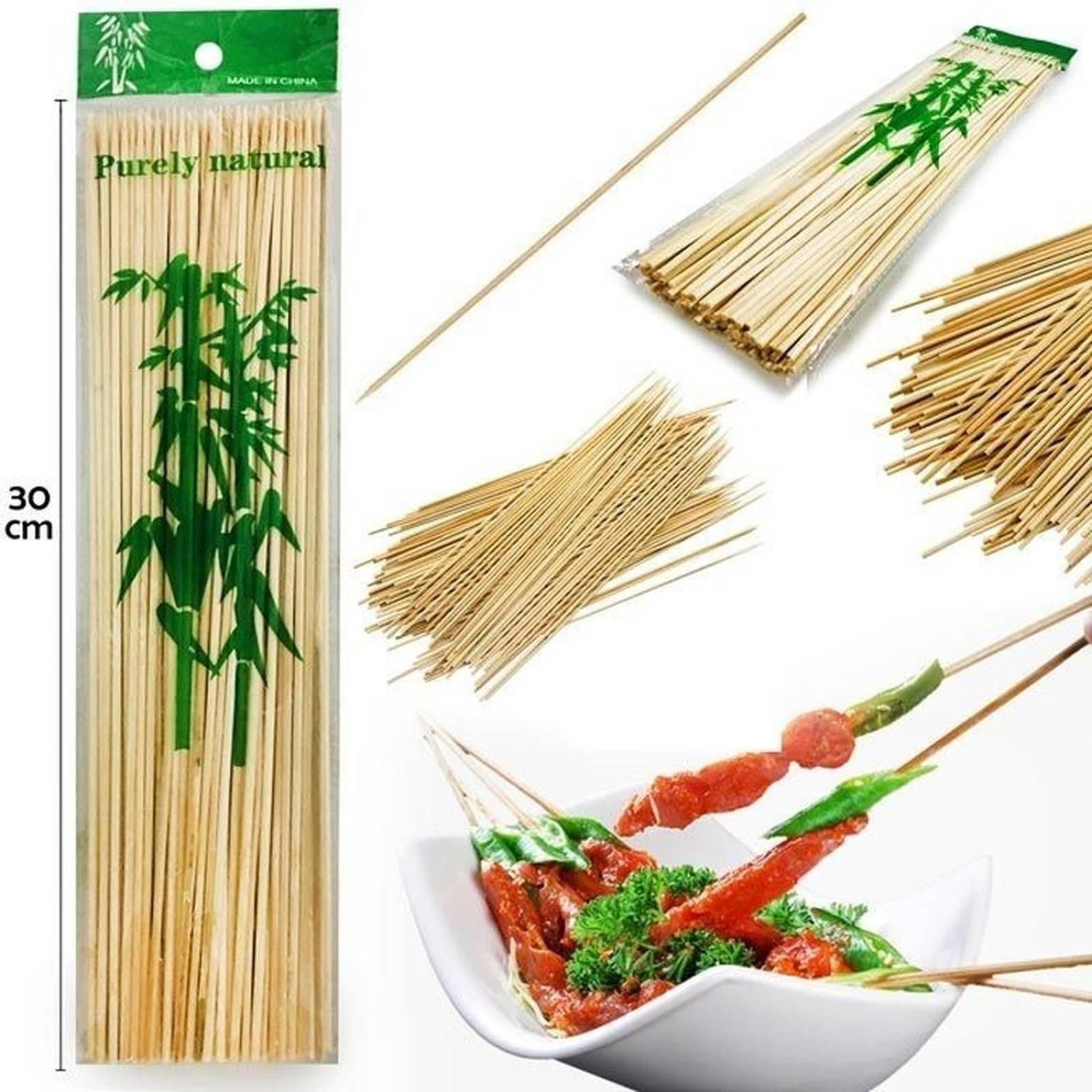 Palillos Para Brochetas Palo De Bambú Madera 30cm 90pzs 