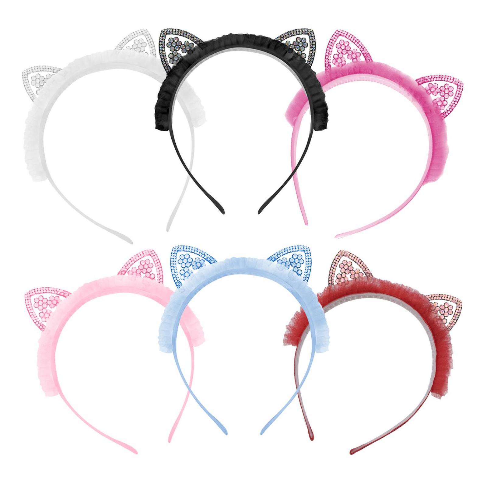 Diadema De Orejas De Gato Con Brillo Para Niña 6pz Colores Flor Multicolor