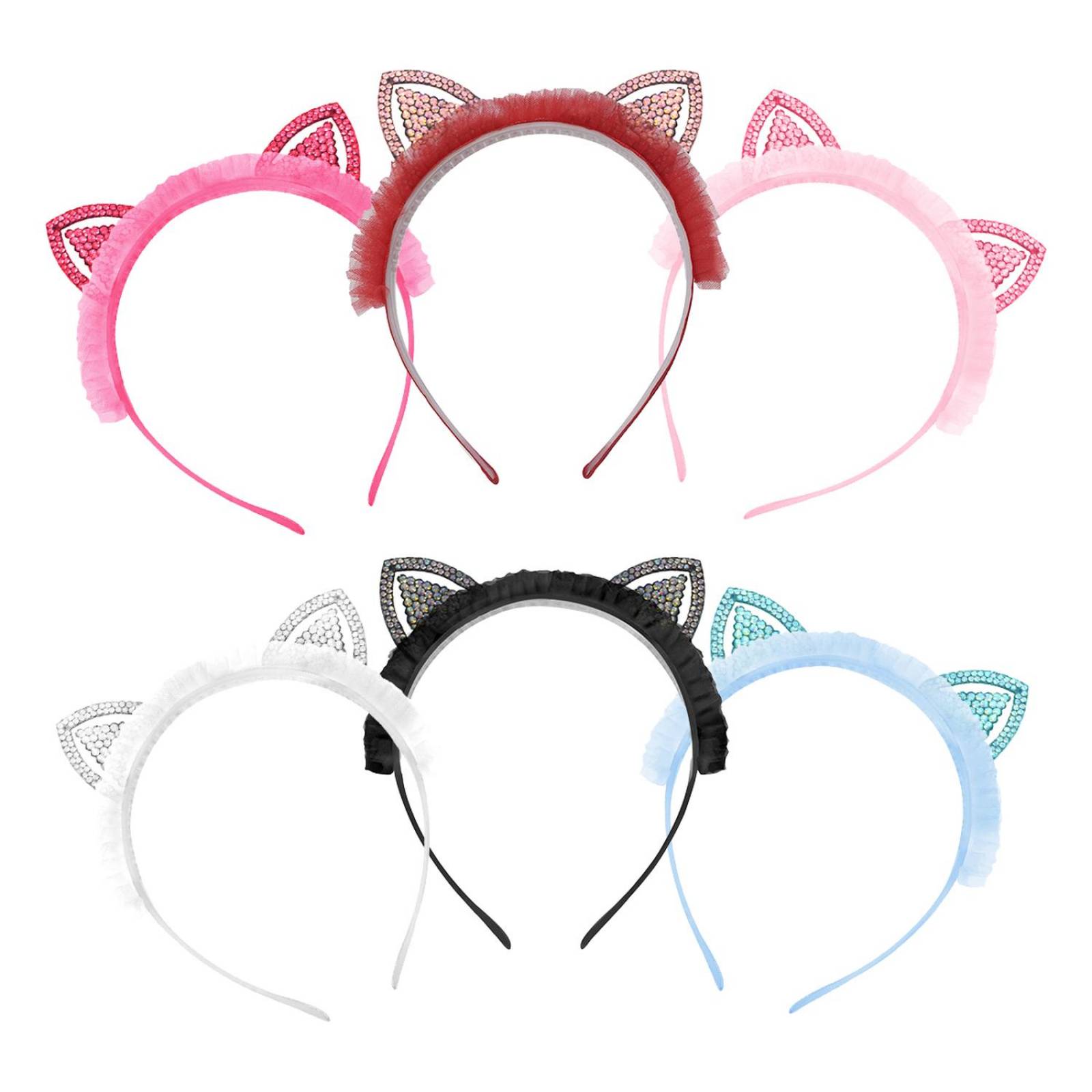 Diadema De Orejas De Gato Con Brillo Para Niña 6pz Colores Triangulo Multicolor