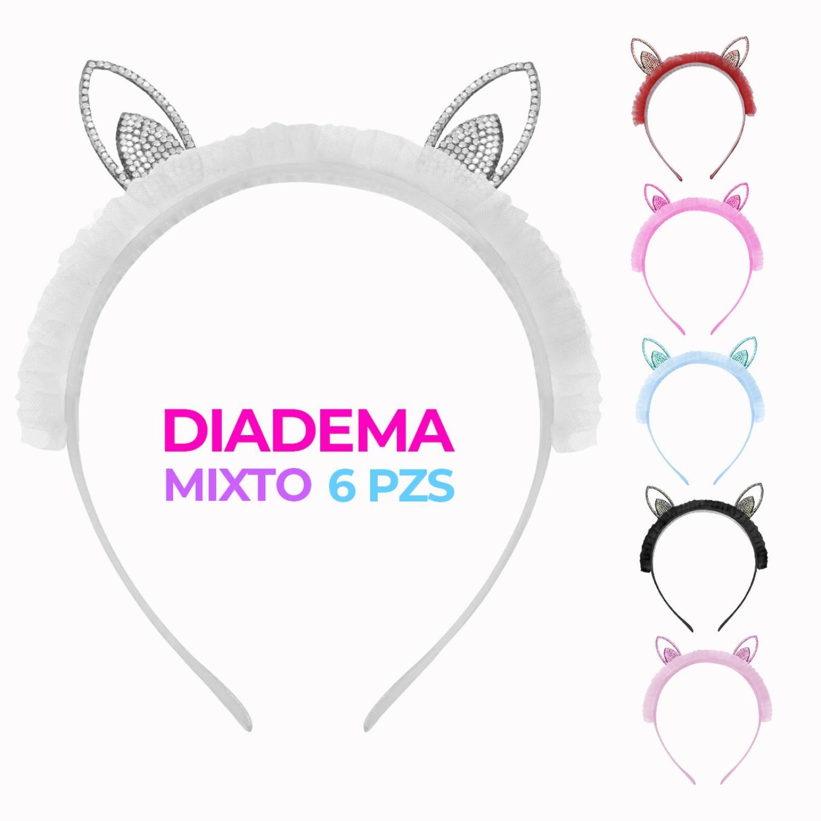 Diadema De Orejas De Gato Con Brillo Para Niña 6pz Colores Multicolor Conejo