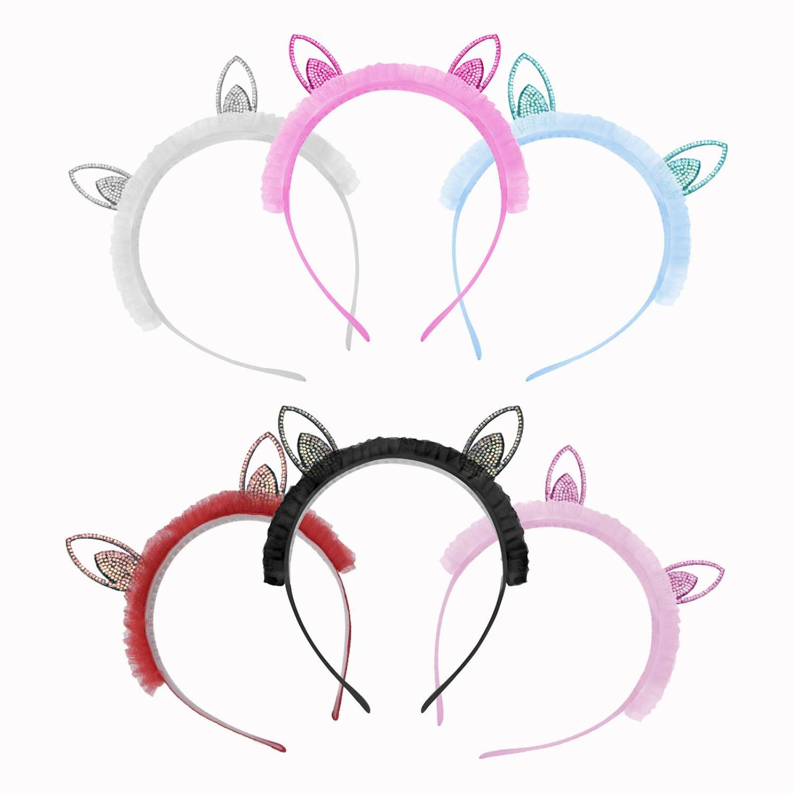 Diadema De Orejas De Gato Con Brillo Para Niña 6pz Colores Multicolor Conejo