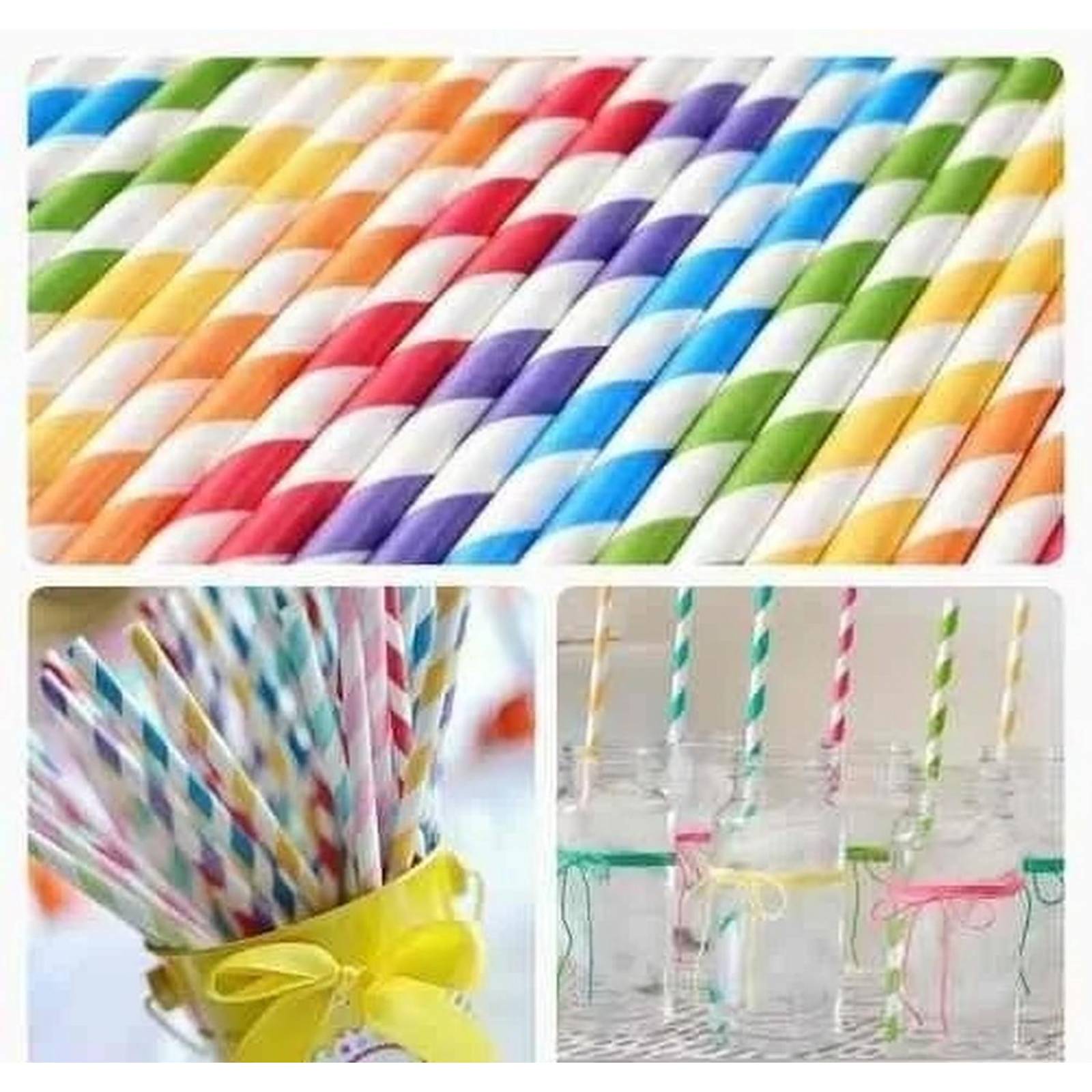 100 Popotes De Papel Biodegradables/ Económicos/ Coloridos Mixto-Niño