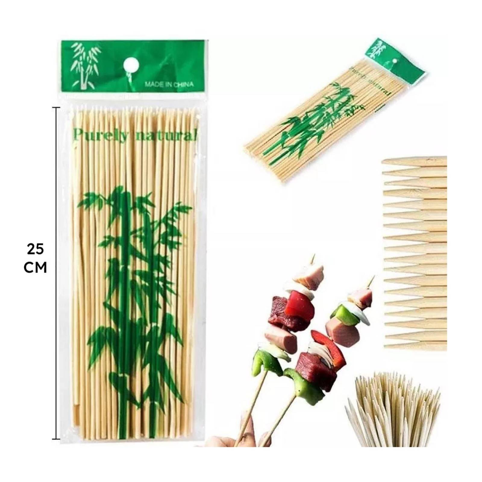 Palillos Para Brochetas Palo De Bambú Madera 25cm 90pzs
