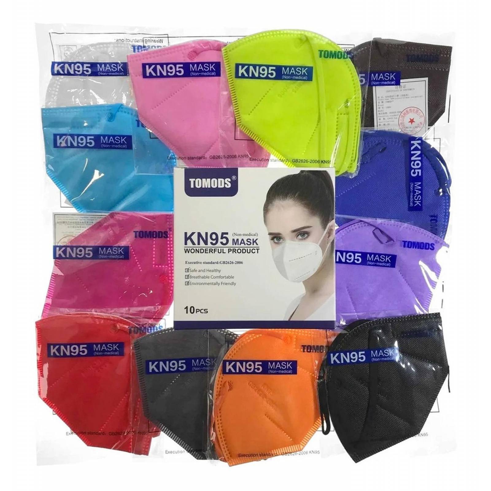 Kn95 Mascarillas Cubrebocas 100 Pzs Colores Tomods Calidad 