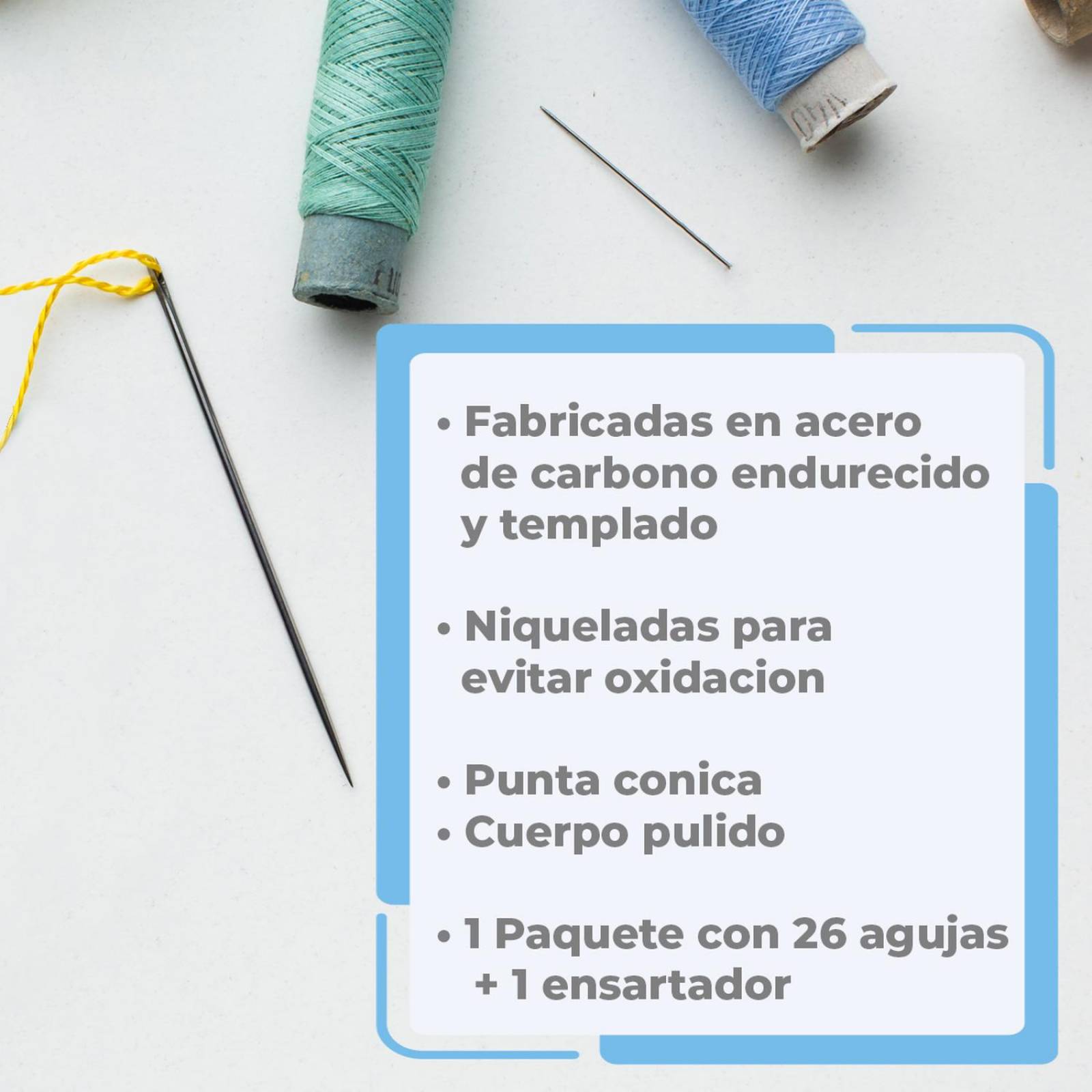 Agujas Para Coser a mano 26 agujas y 1 ensartador 